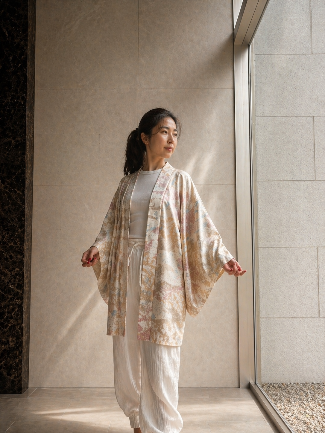 Vintage Silk Haori Jacket – Soft Pink with Woven Seasonal Motifs