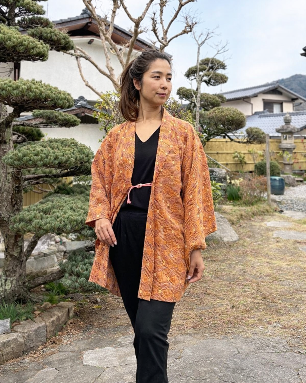 Vintage Burnt Sienna Geometric Silk Haori