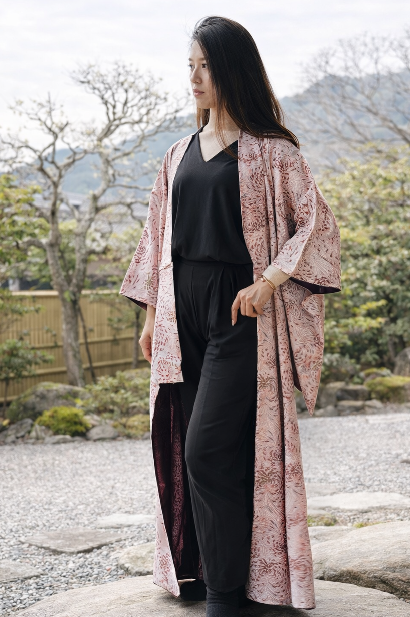 Chrysanthemum Pattern Long Robe – Deep Red