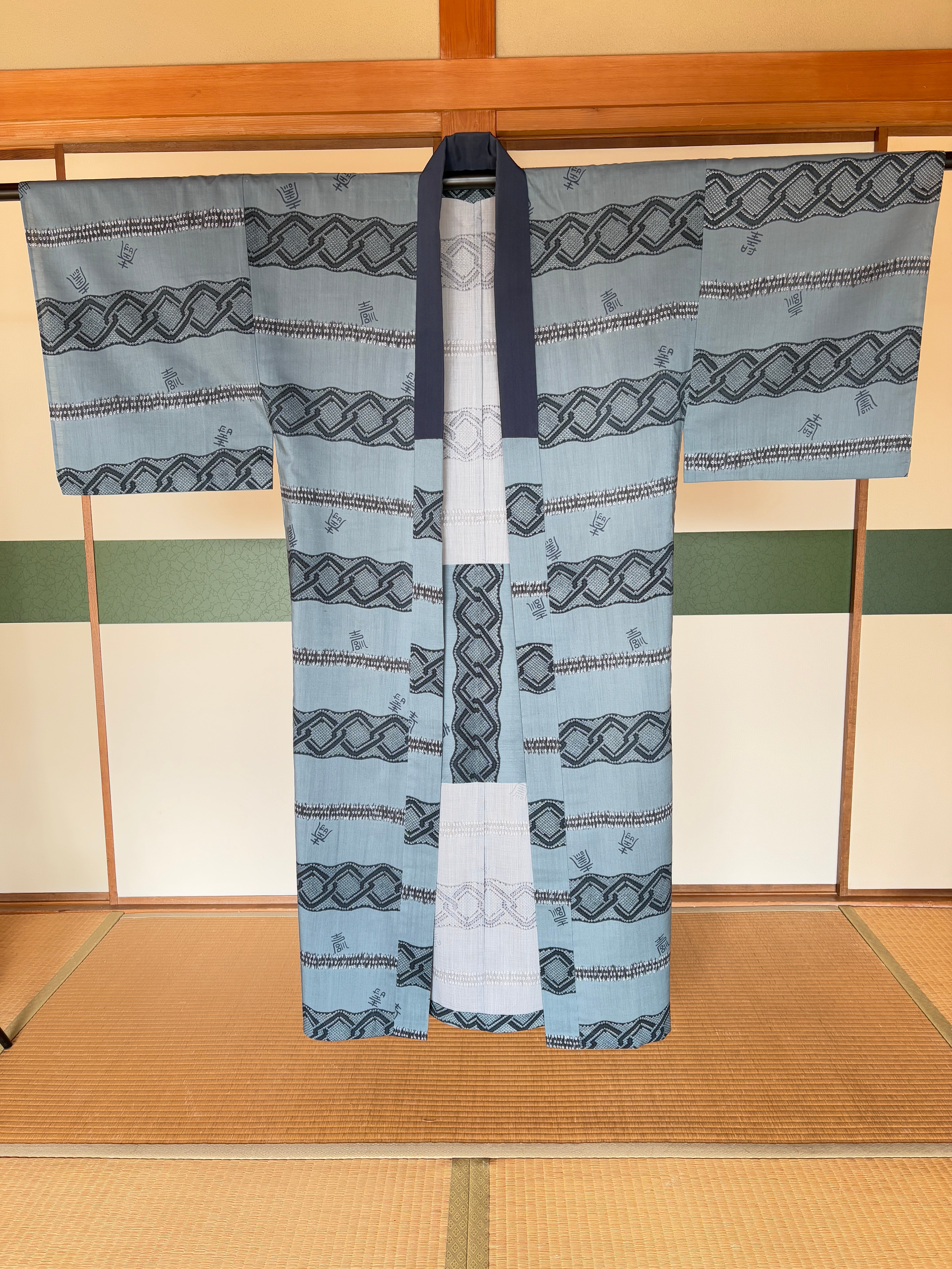 Kimono Robe – Vintage Haori in Steel Blue Geometry