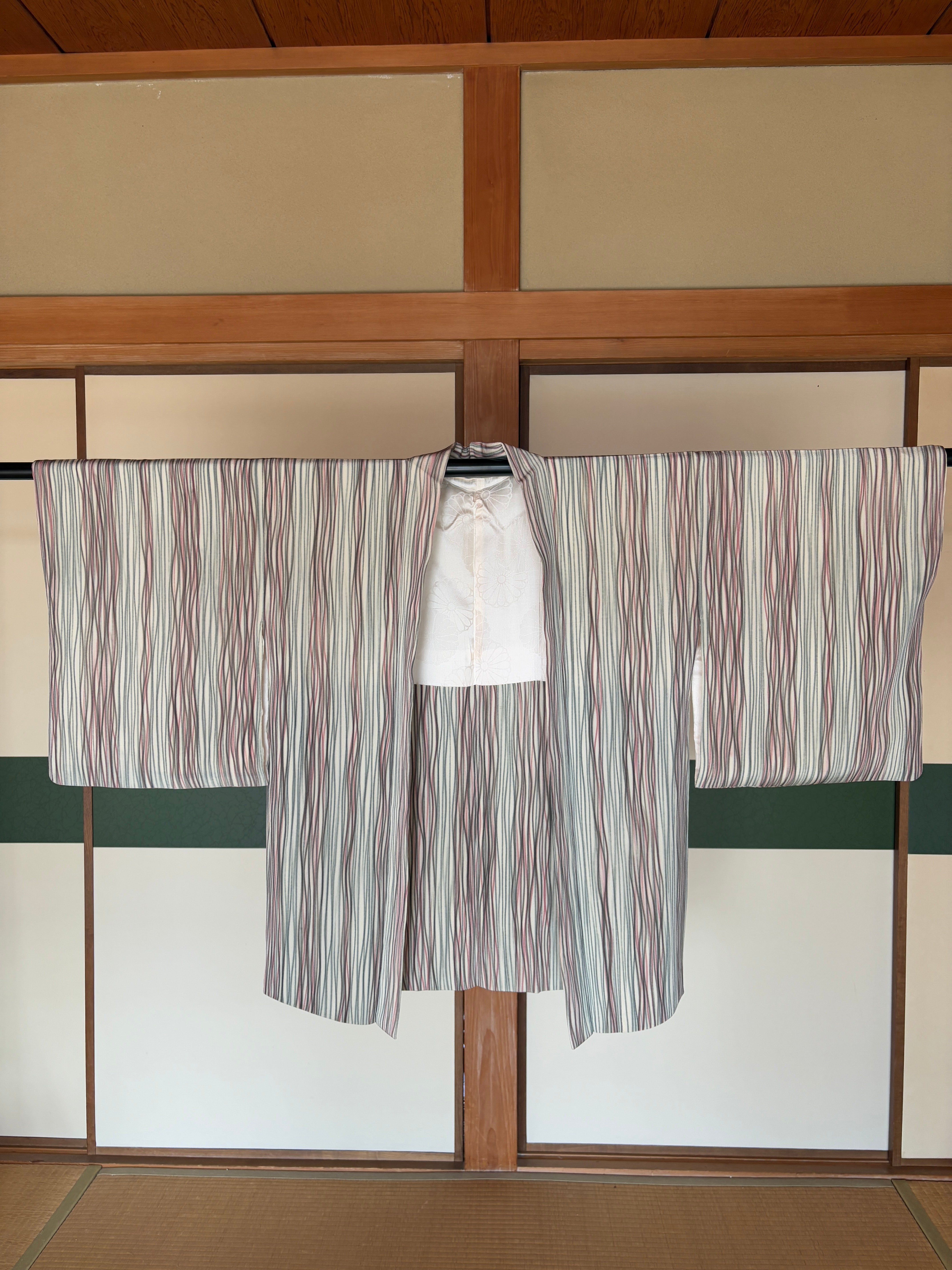 Striped Silk Haori Jacket – Soft Neutral Tones