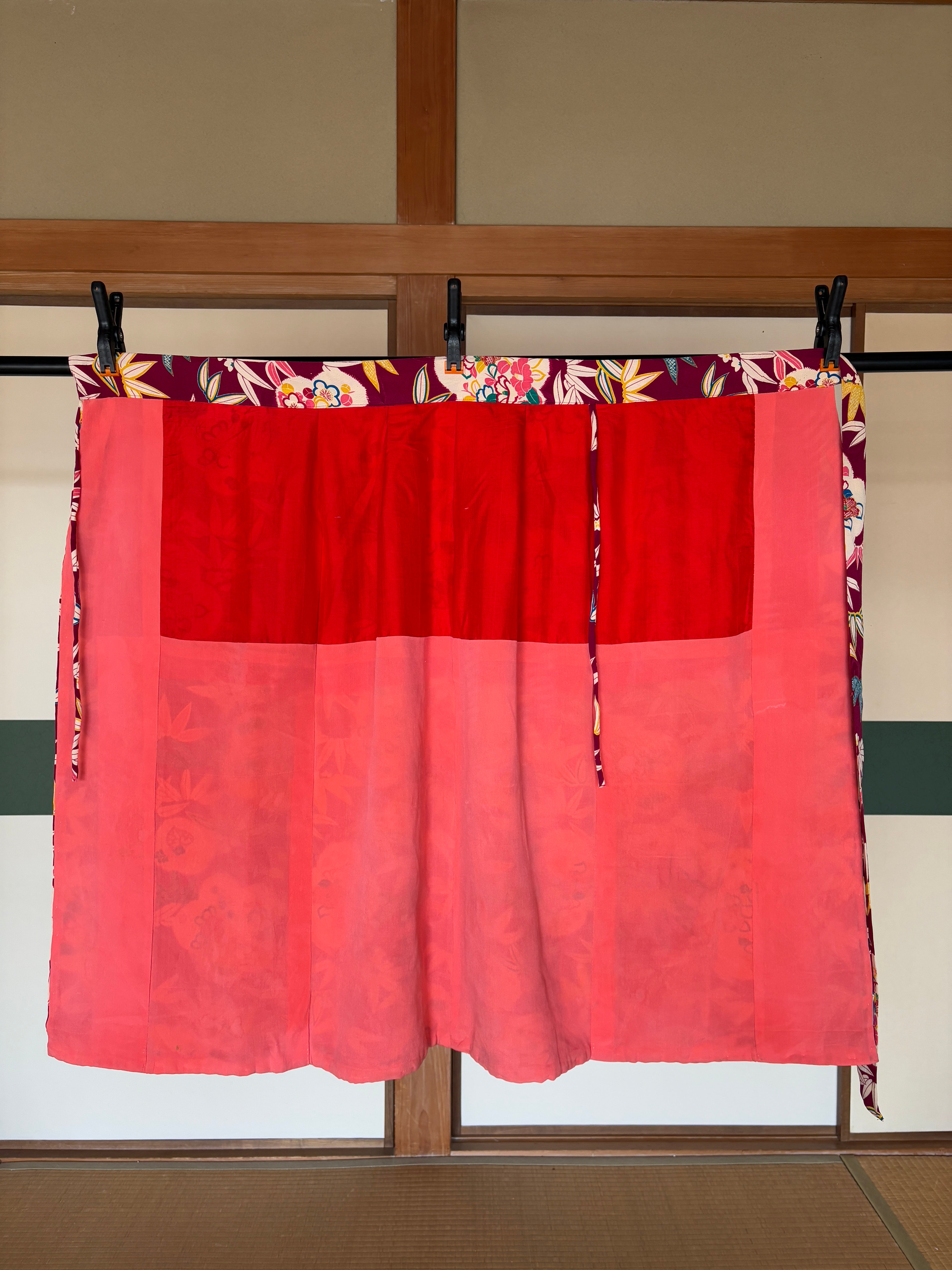 Silk Kimono Wrap Skirt – Vintage Floral in Deep Burgundy