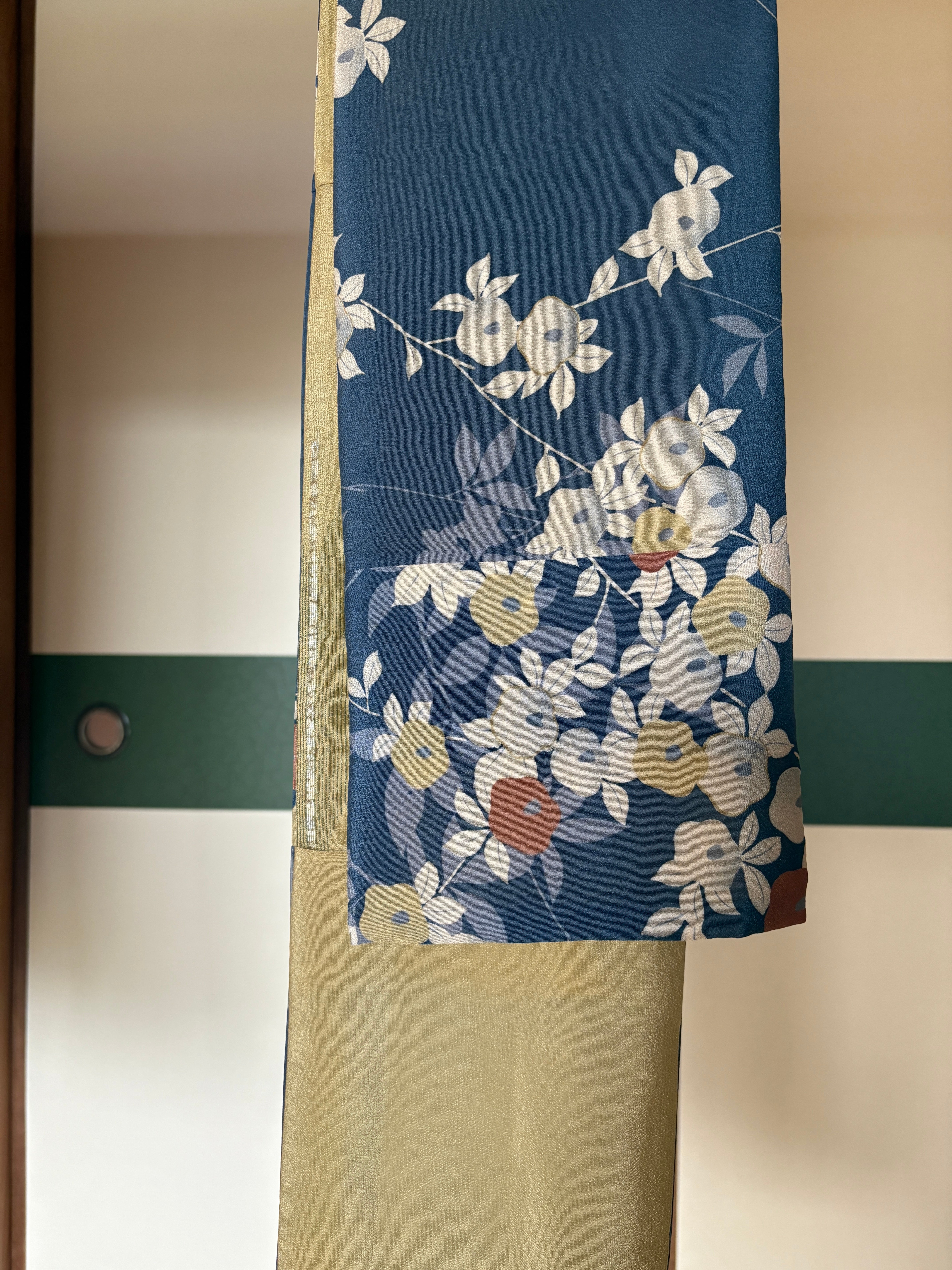 Vintage Silk Haori – Rinzu Weave, Blue Floral