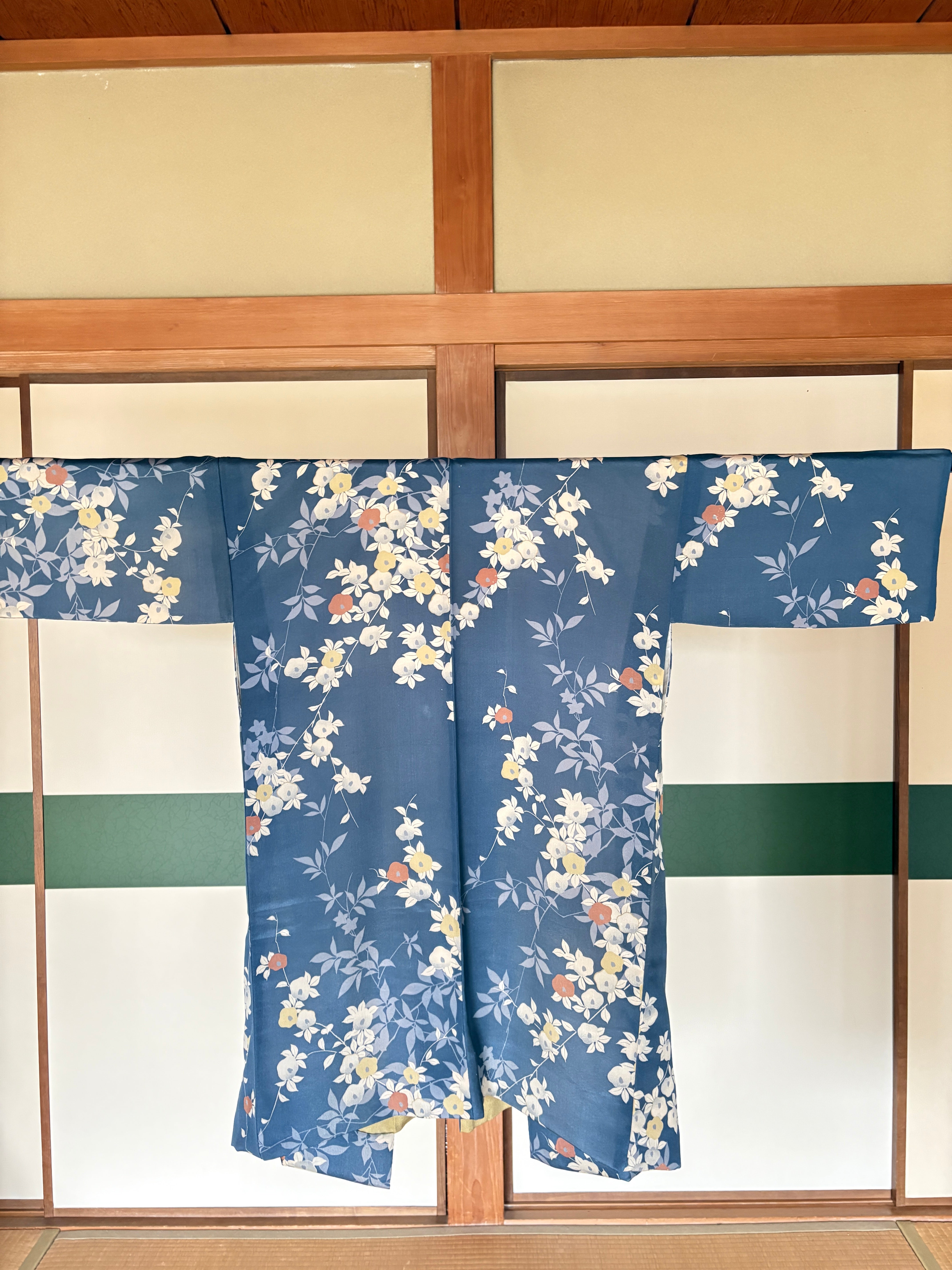 Vintage Silk Haori – Rinzu Weave, Blue Floral