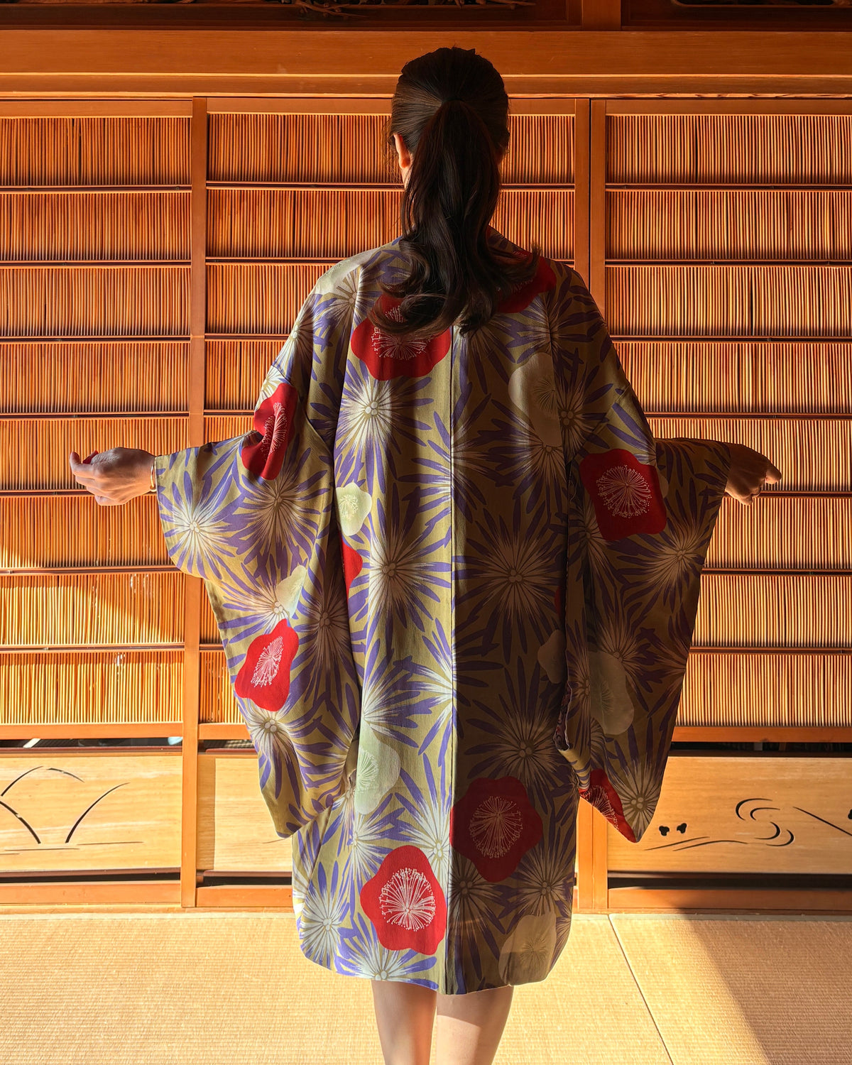 Antique Japanese Haori – Purple & Red Floral Kimono Jacket | Possibly Taisho Era