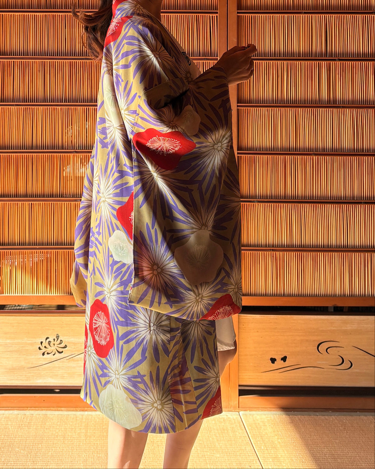 Antique Japanese Haori – Purple & Red Floral Kimono Jacket | Possibly Taisho Era
