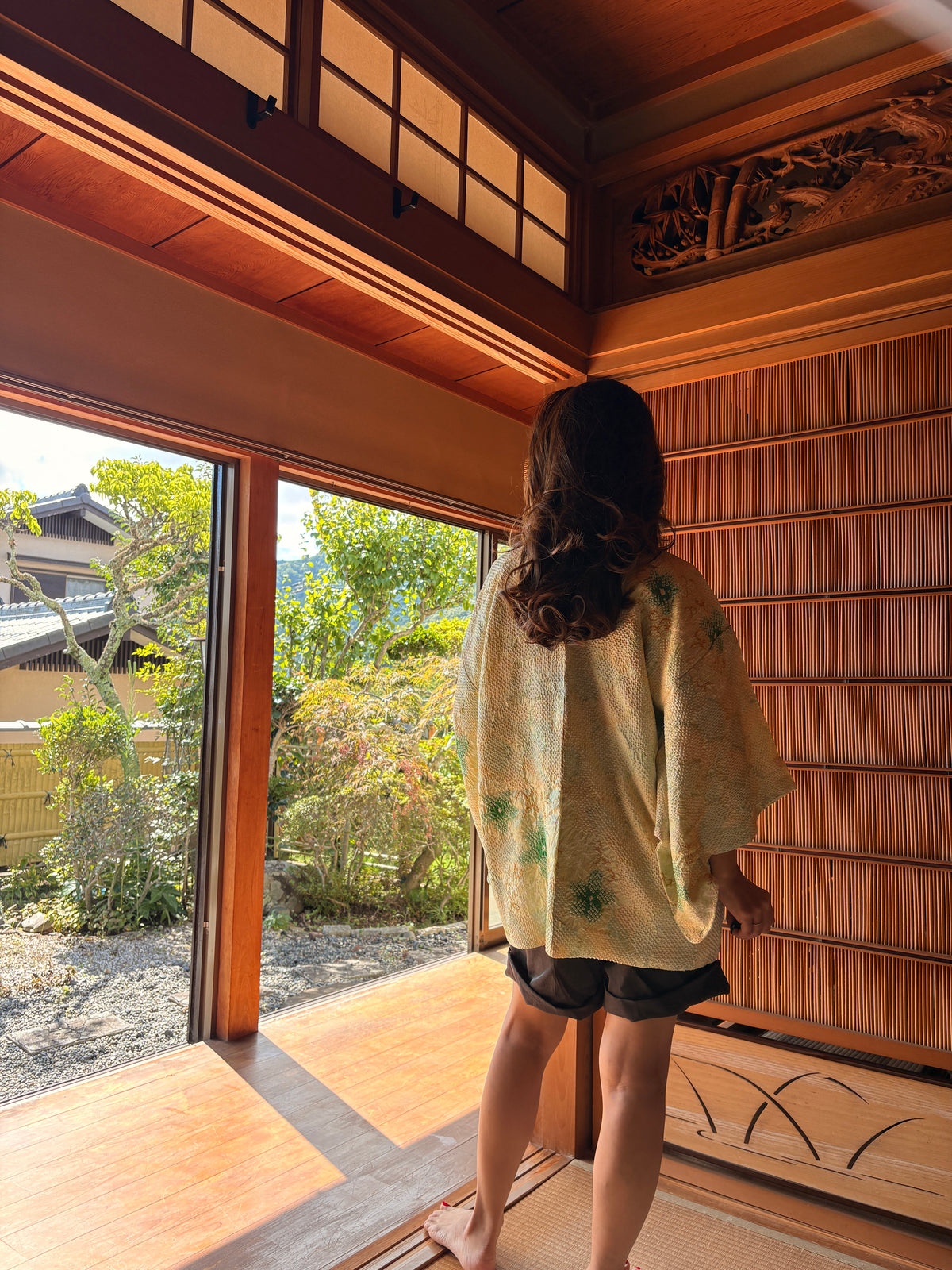 Vintage Japanese Shibori Haori Jacket – Pale Yellow & Green