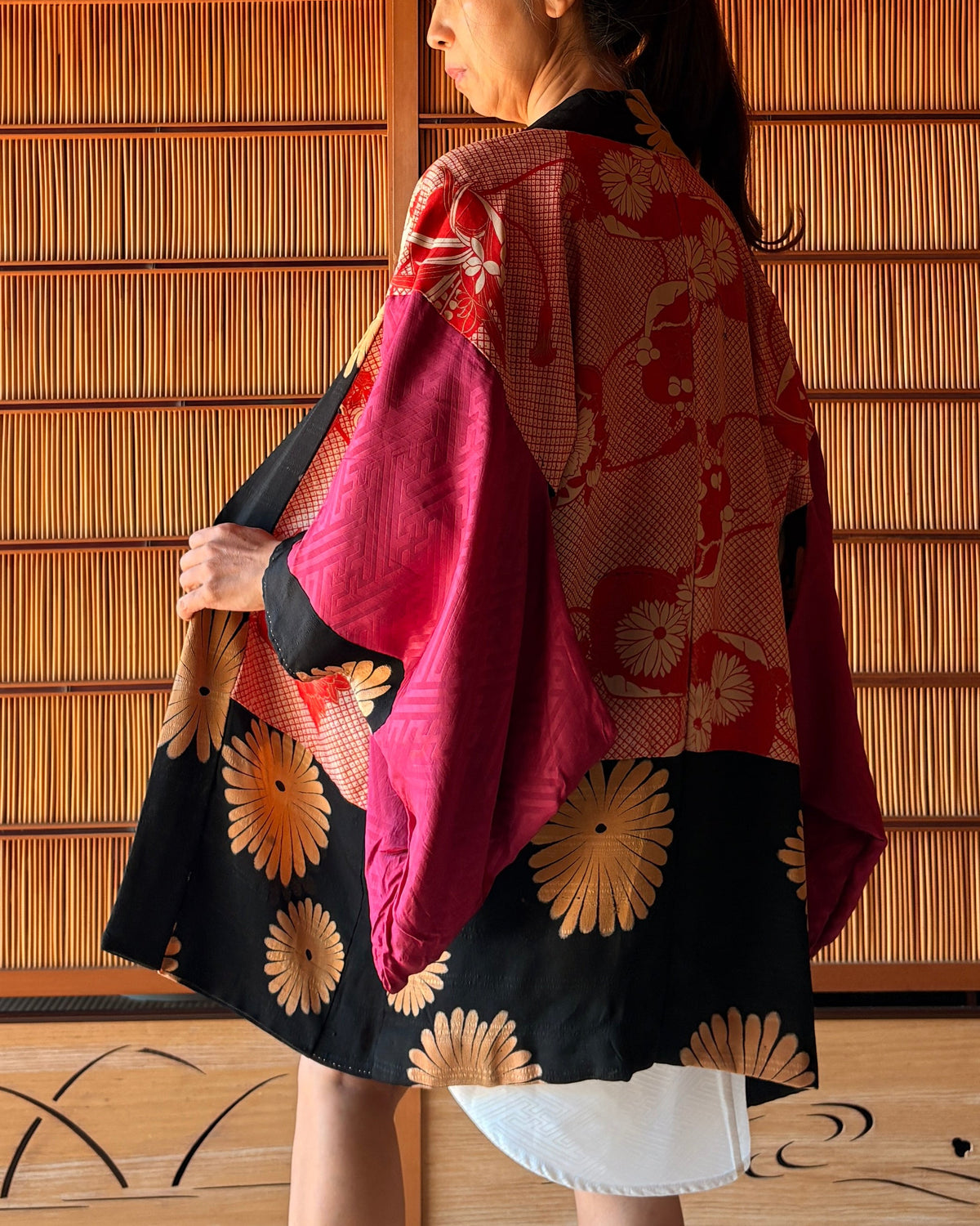 Antique Japanese Silk Haori – lack Chrysanthemum Kimono Jacket | Possibly Taisho Era