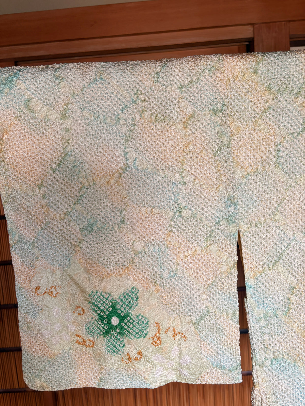 Vintage Japanese Shibori Haori Jacket – Pale Yellow & Green