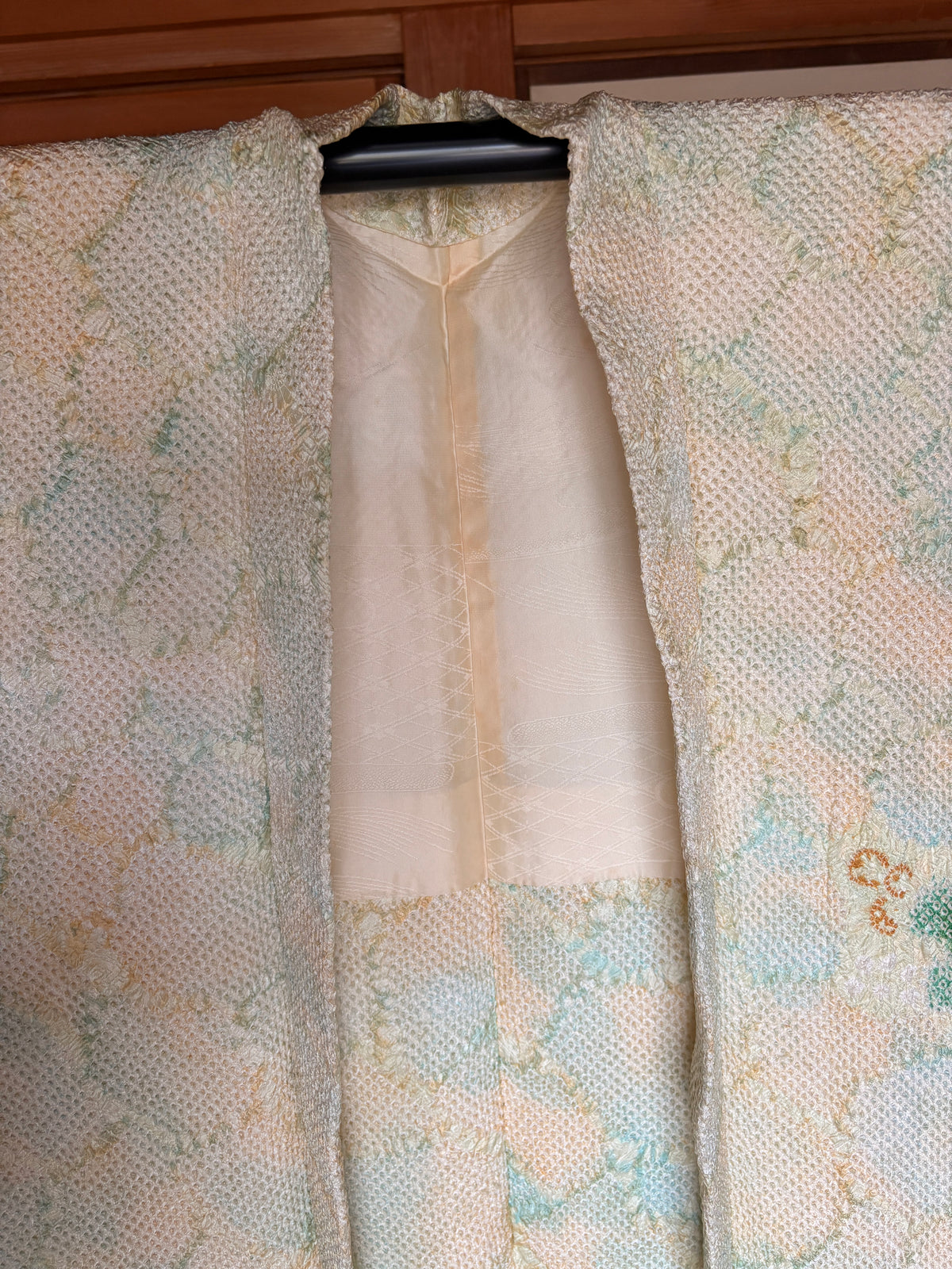 Vintage Japanese Shibori Haori Jacket – Pale Yellow & Green