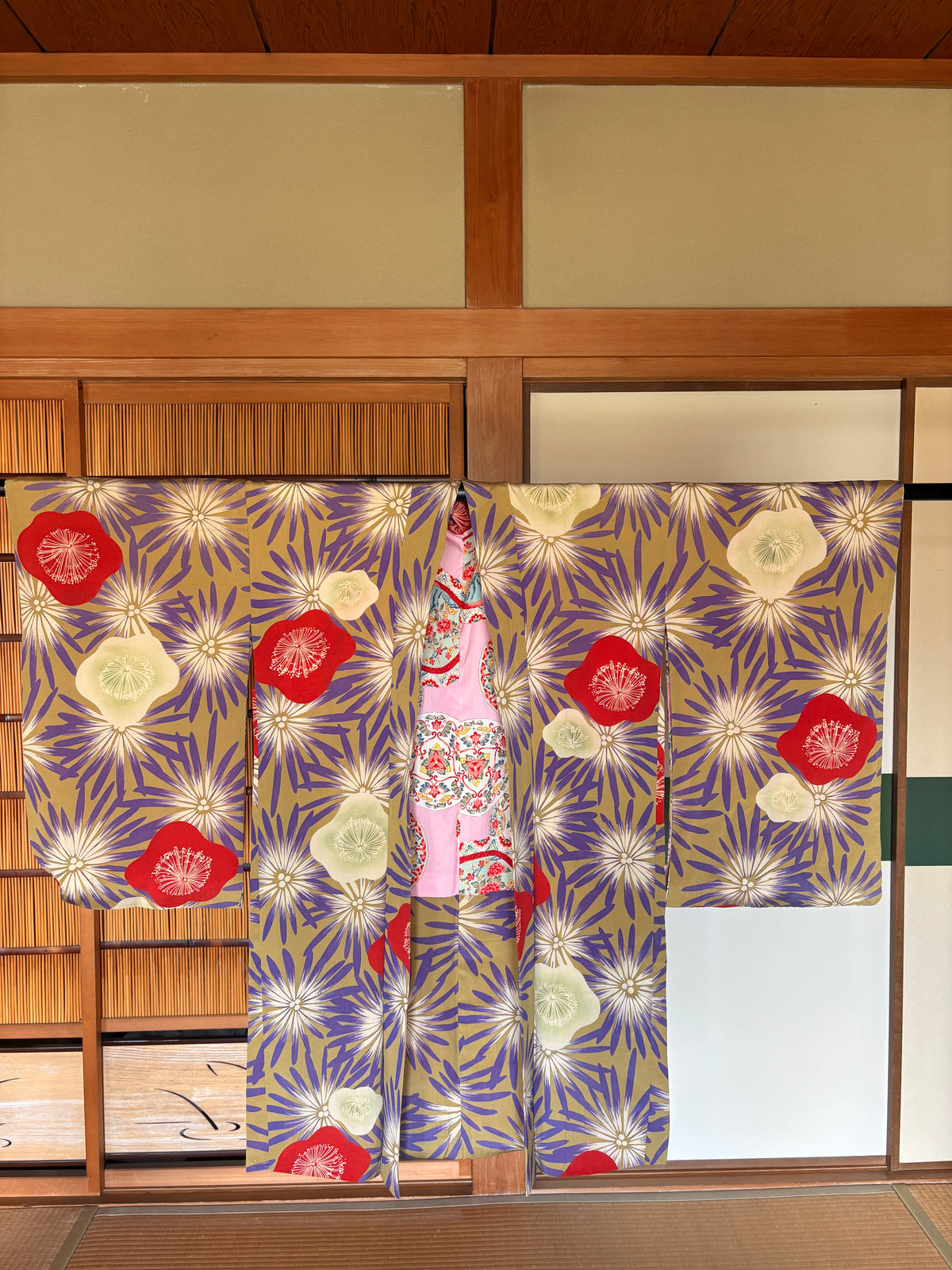 Antique Japanese Haori – Purple & Red Floral Kimono Jacket | Possibly Taisho Era