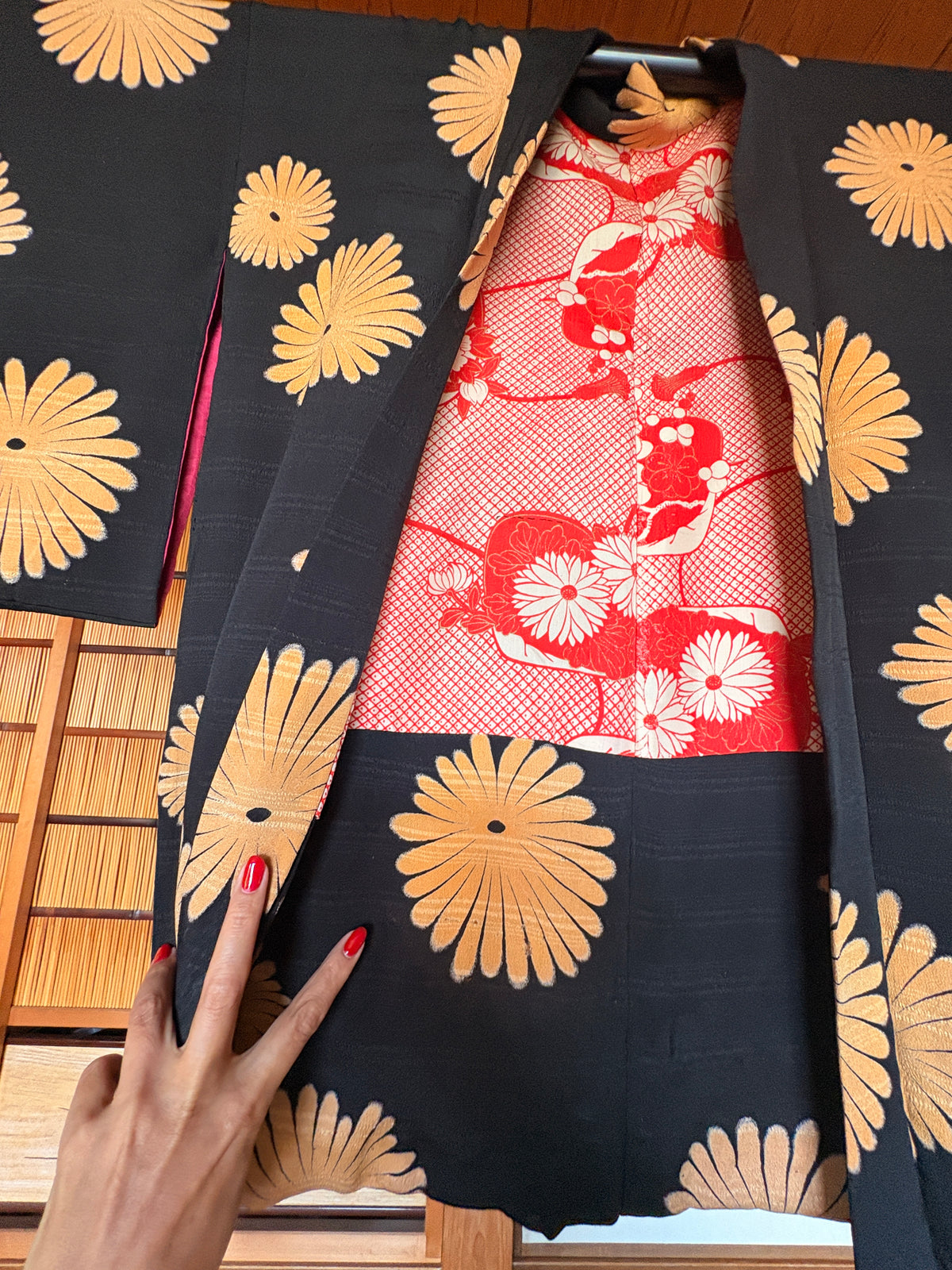 Antique Japanese Silk Haori – lack Chrysanthemum Kimono Jacket | Possibly Taisho Era
