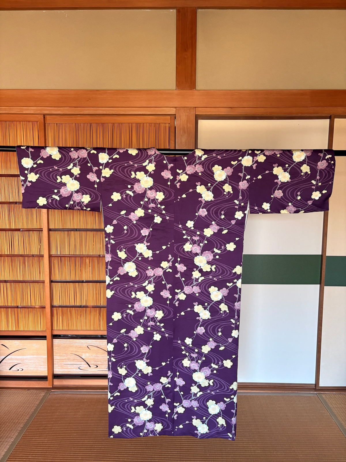 Hand-Sewn Japanese Kimono Robe with Belt – Deep Purple Floral