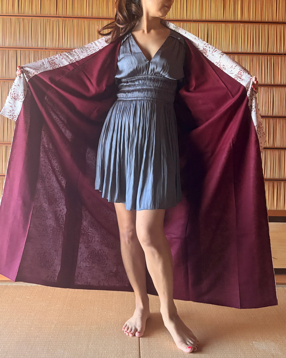 Chrysanthemum Pattern Long Robe – Deep Red