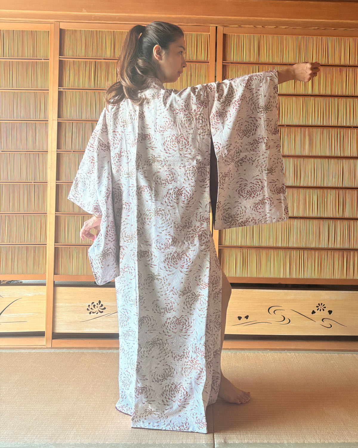 Chrysanthemum Pattern Long Robe – Deep Red