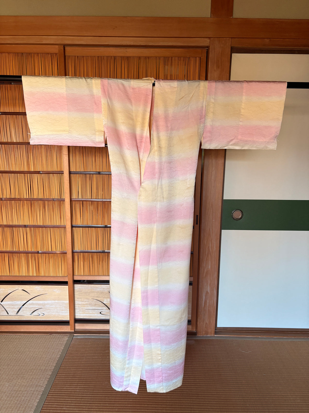 Japanese Silk Kimono Robe – Soft Pink, Yellow & Ivory | One of a Kind