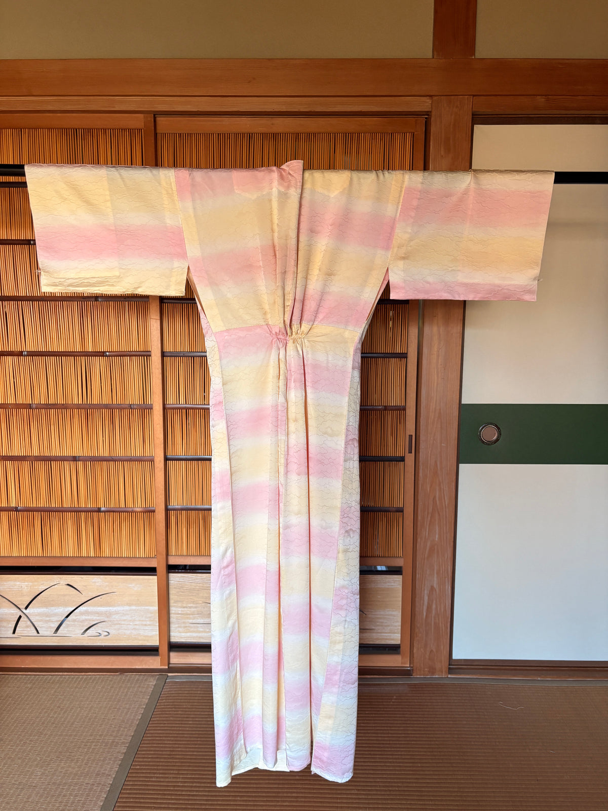 Japanese Silk Kimono Robe – Soft Pink, Yellow & Ivory | One of a Kind