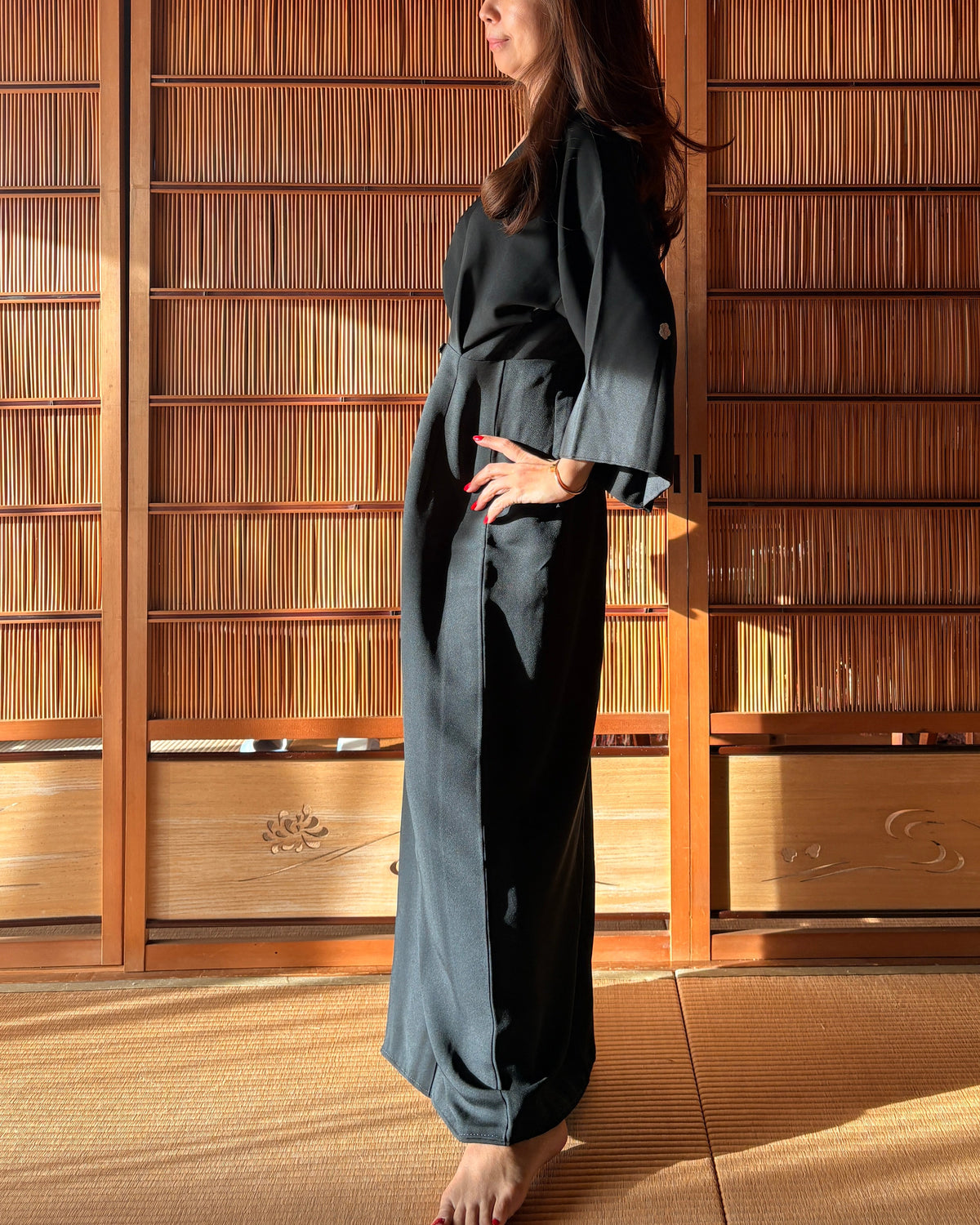 Japanese Black Silk Kimono Wrap Dress – One of a Kind