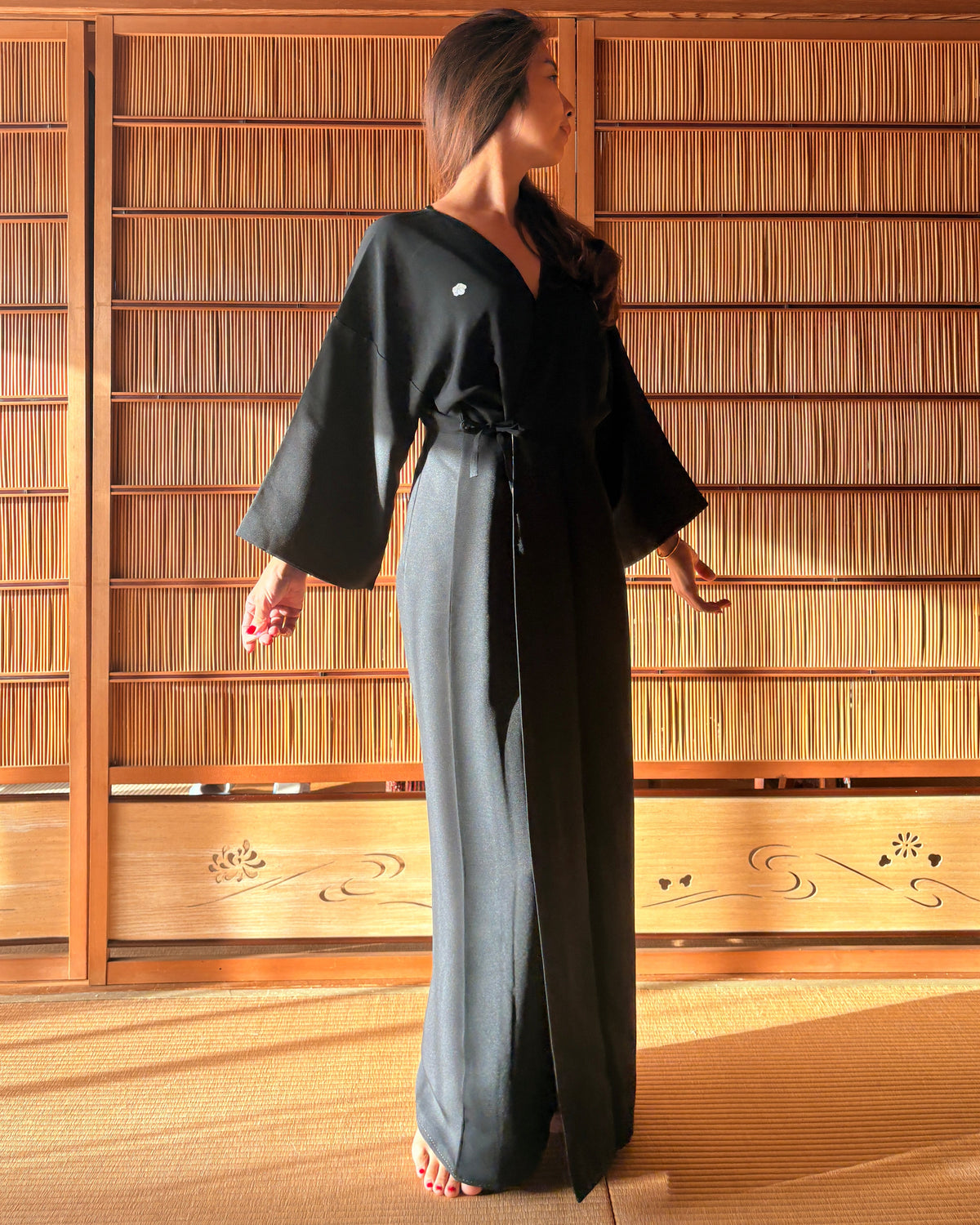Japanese Black Silk Kimono Wrap Dress – One of a Kind