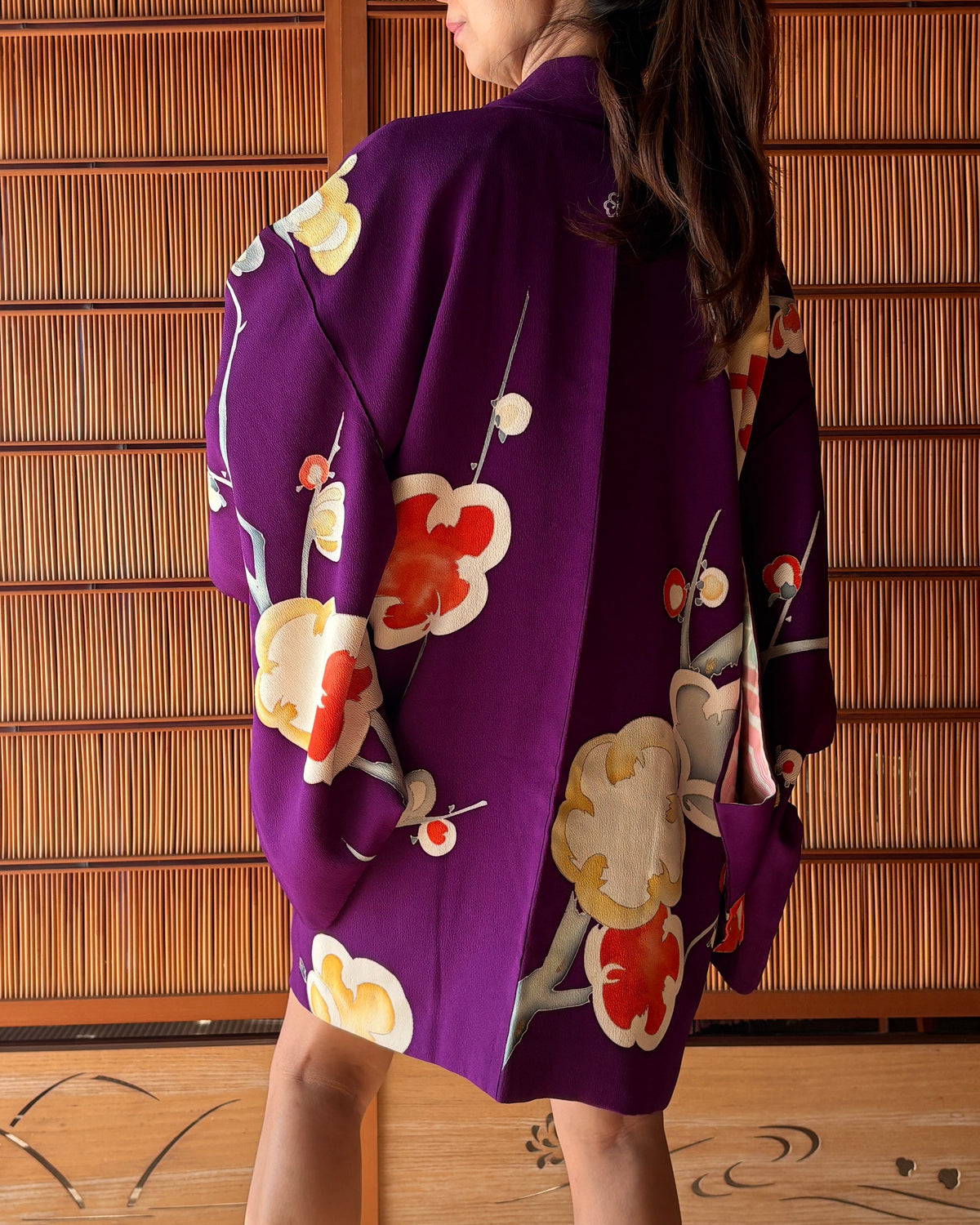 Antique Japanese Silk Haori – Deep Purple Floral Kimono Jacket | One of a Kind