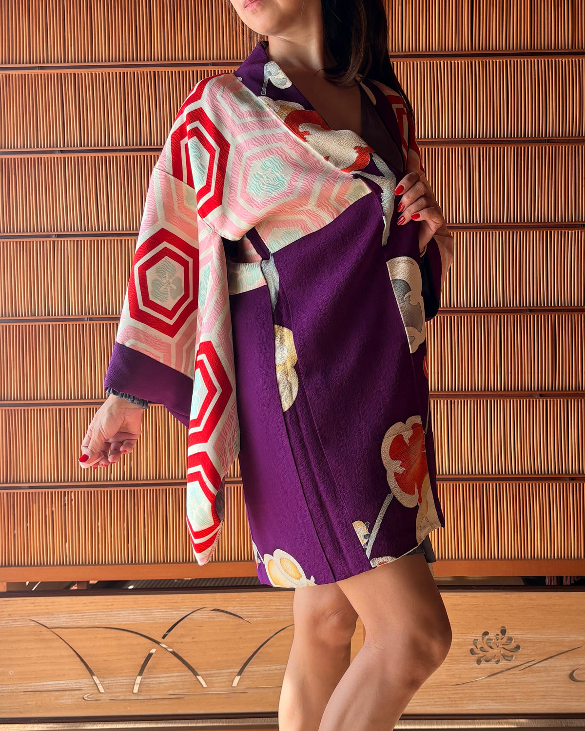 Antique Japanese Silk Haori – Deep Purple Floral Kimono Jacket | One of a Kind