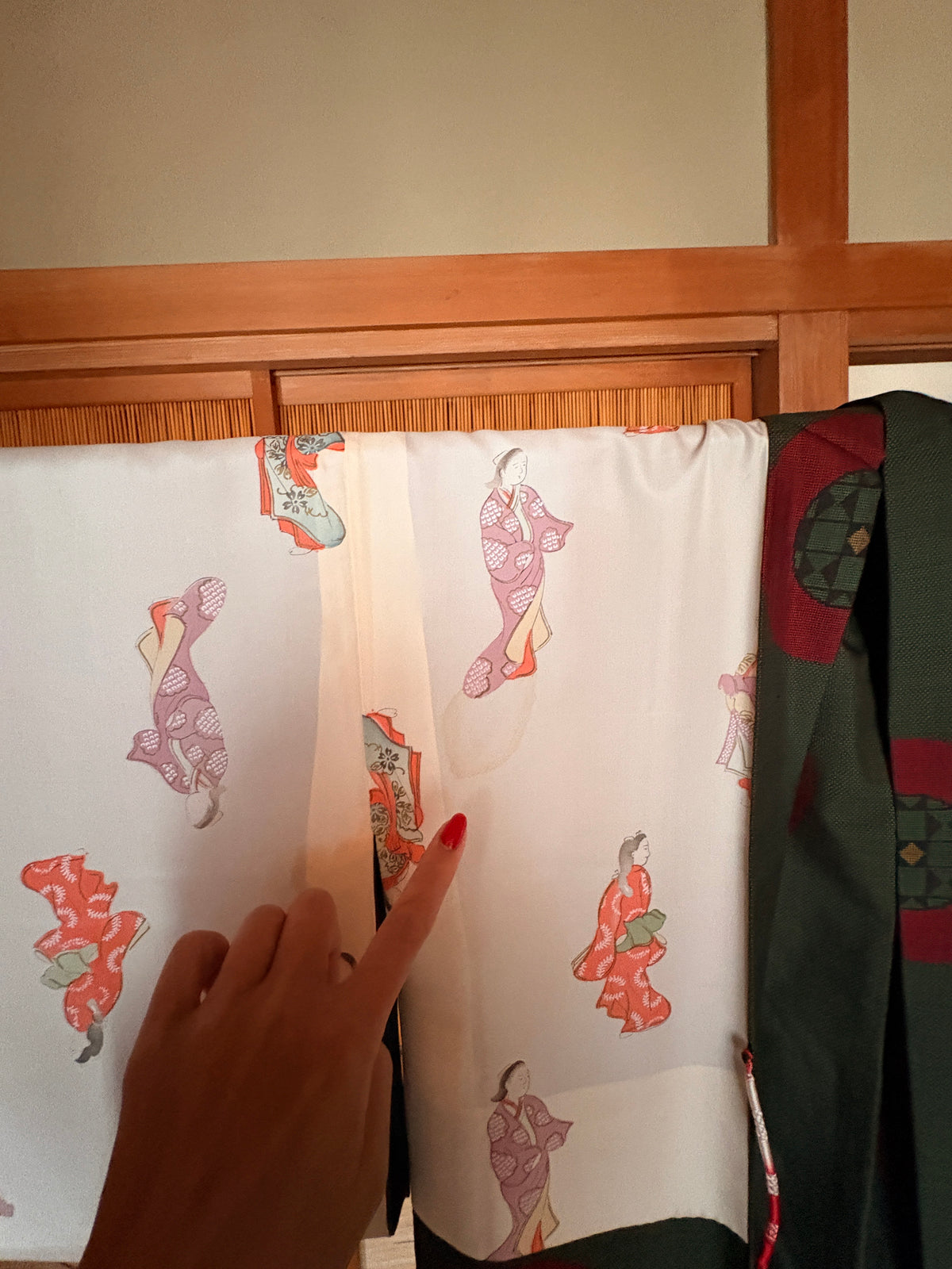 Japanese Silk Haori – Deep Tea Green & Red Kimono Jacket | One of a Kind