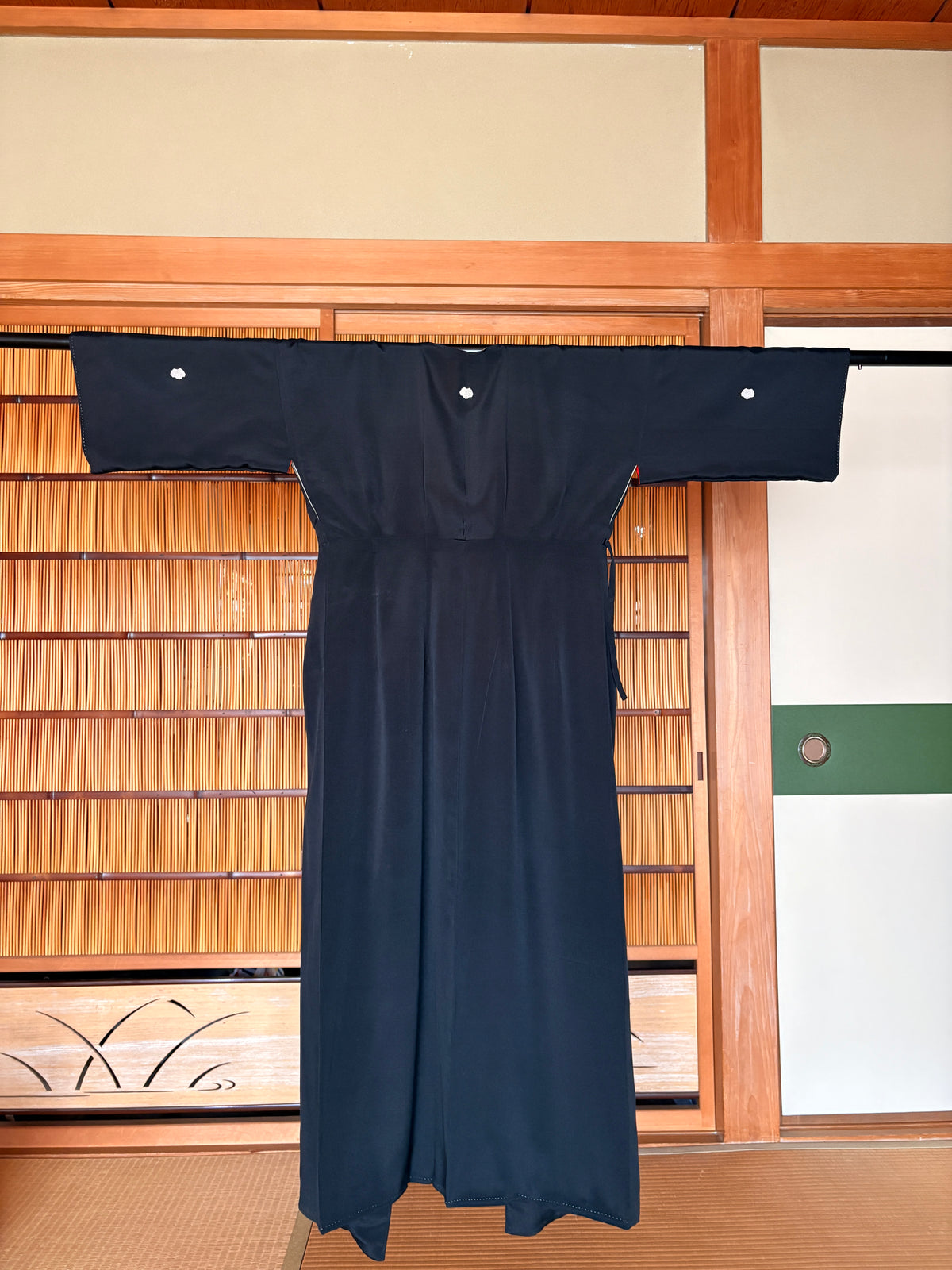 Antique Japanese Black Silk Kimono Wrap Dress – Red Sleeve Lining | One of a Kind