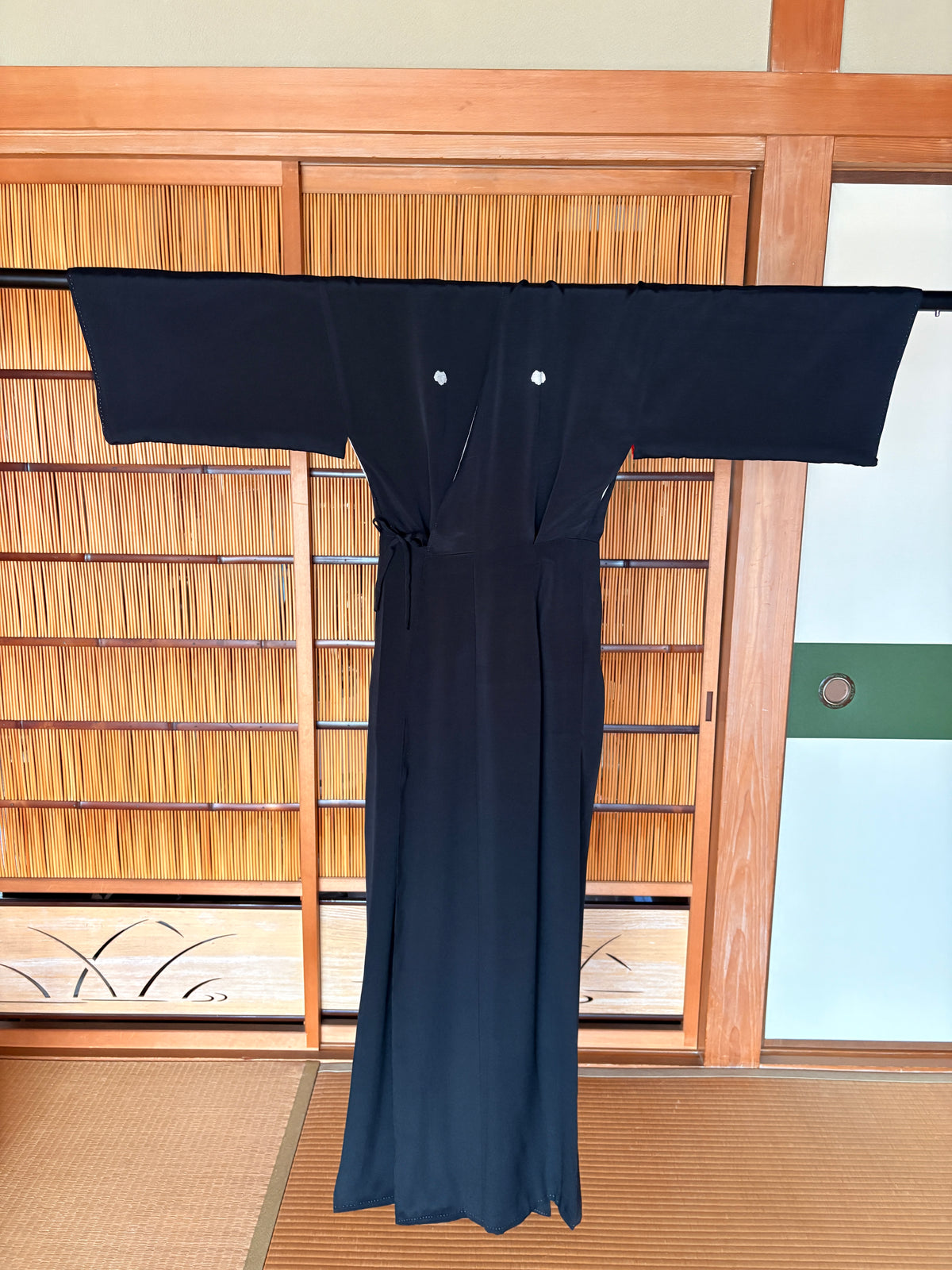 Antique Japanese Black Silk Kimono Wrap Dress – Red Sleeve Lining | One of a Kind