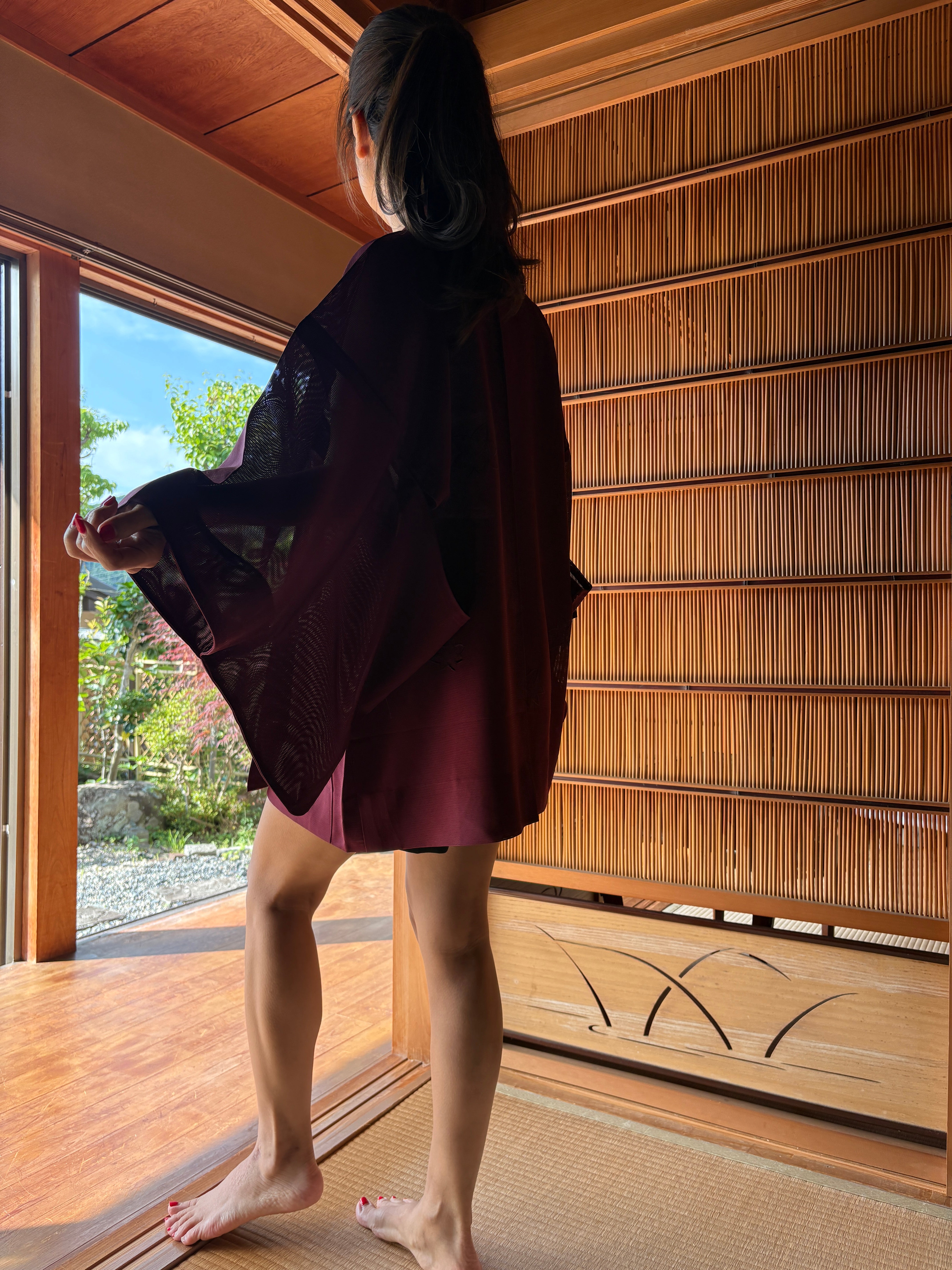 Vintage Silk Kimono Haori Jacket - Burgundy