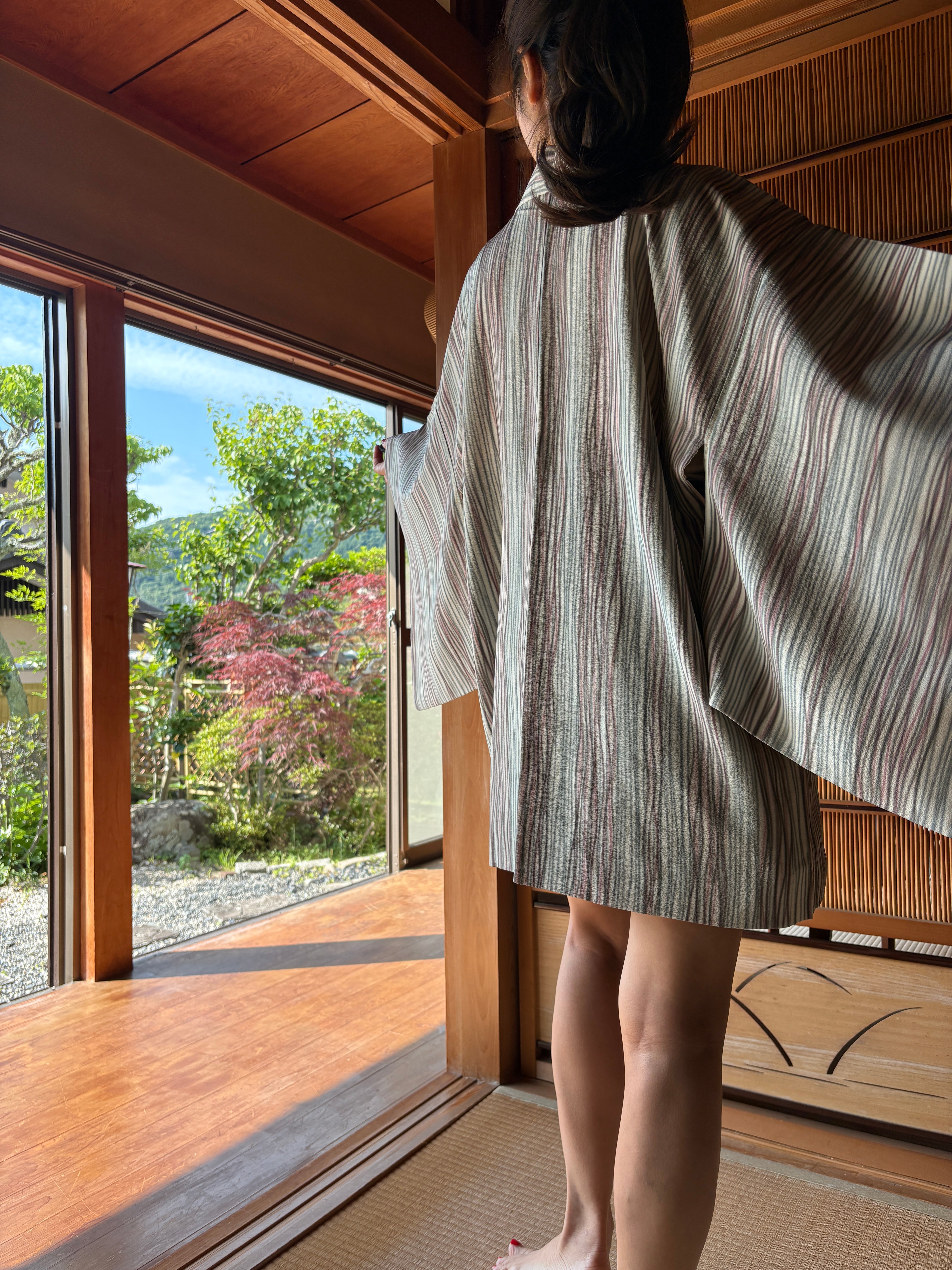 Striped Silk Haori Jacket – Soft Neutral Tones