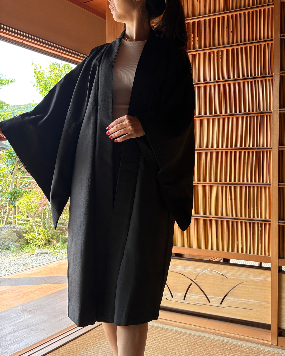 Vintage Japanese Wool Haori – Classic Black | Silk Lining & Traditional Haori Himo