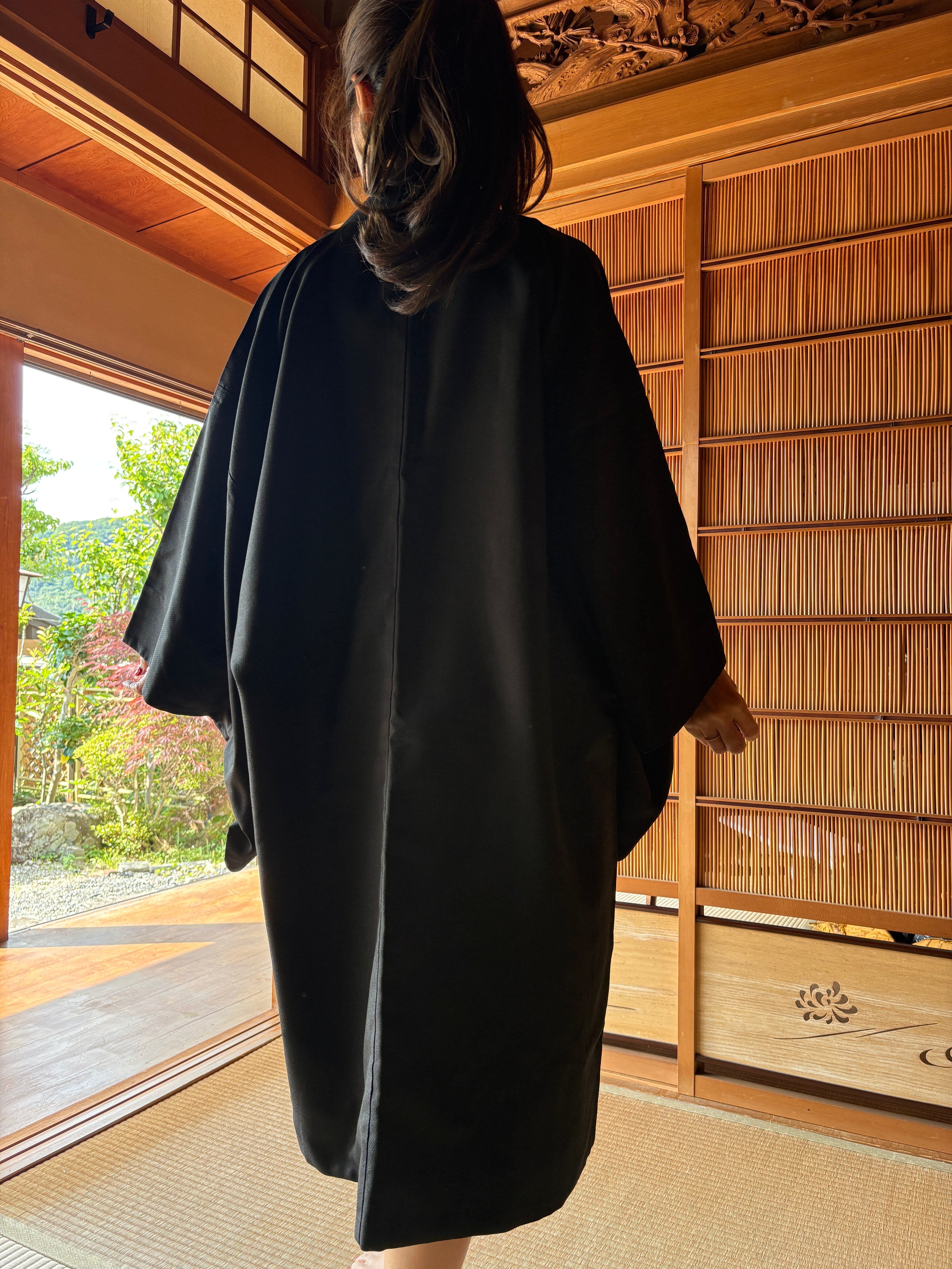 Vintage Japanese Wool Haori – Classic Black | Silk Lining & Traditional Haori Himo