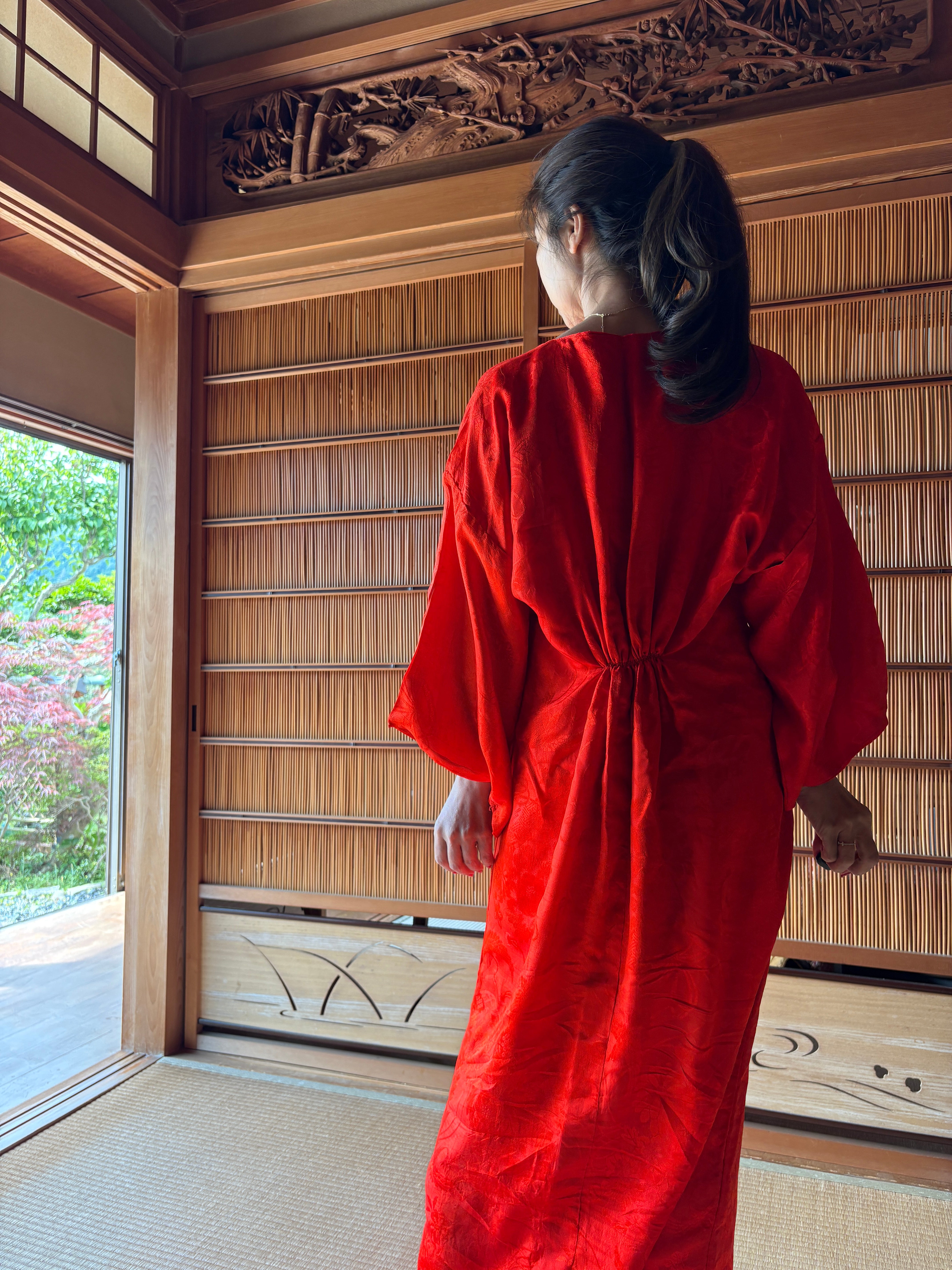 Hidden Vermilion Silk Robe – Vintage Japanese Juban