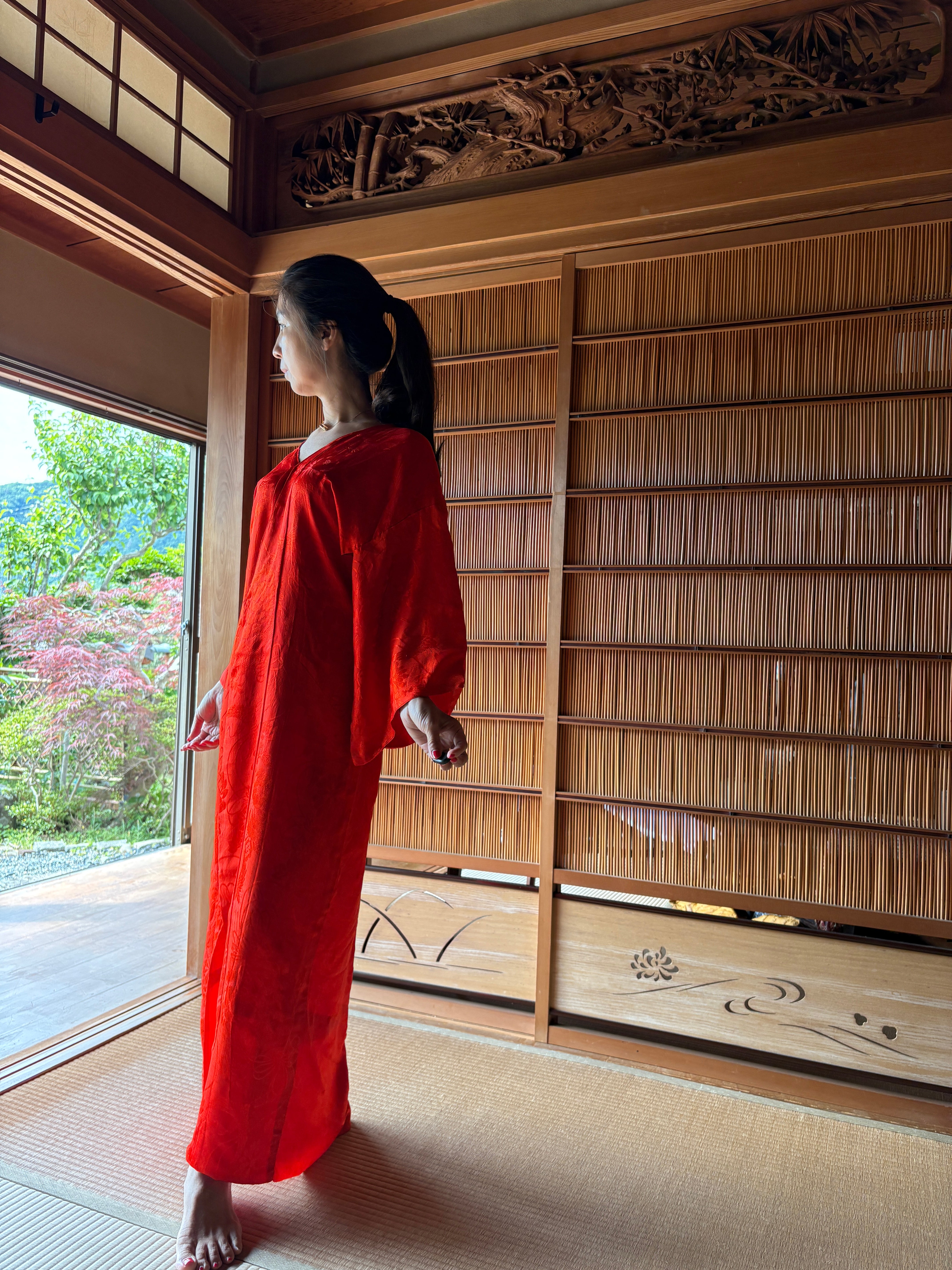 Hidden Vermilion Silk Robe – Vintage Japanese Juban