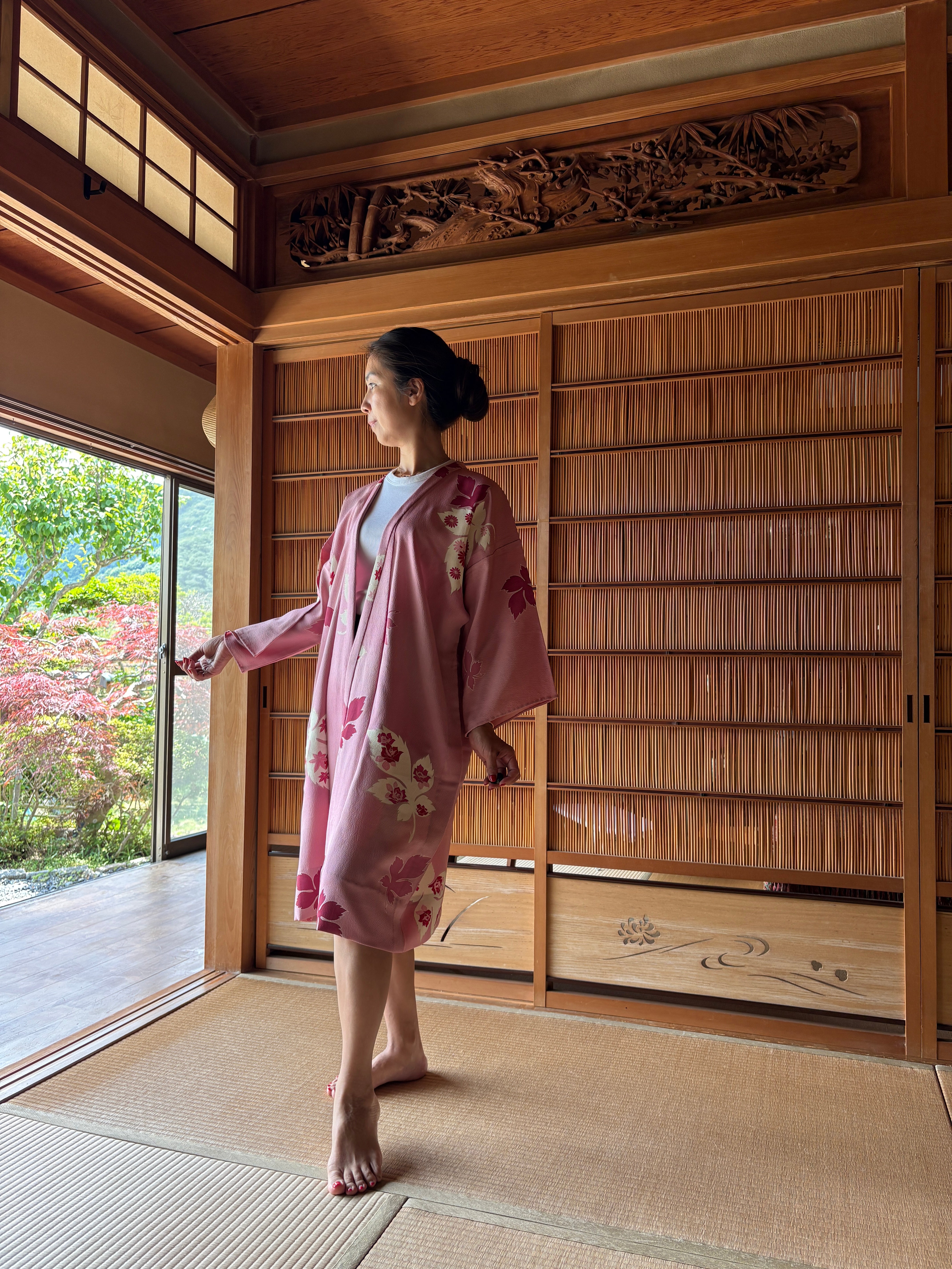 Blush Pink Silk Summer Robe – Vintage Japanese Kimono