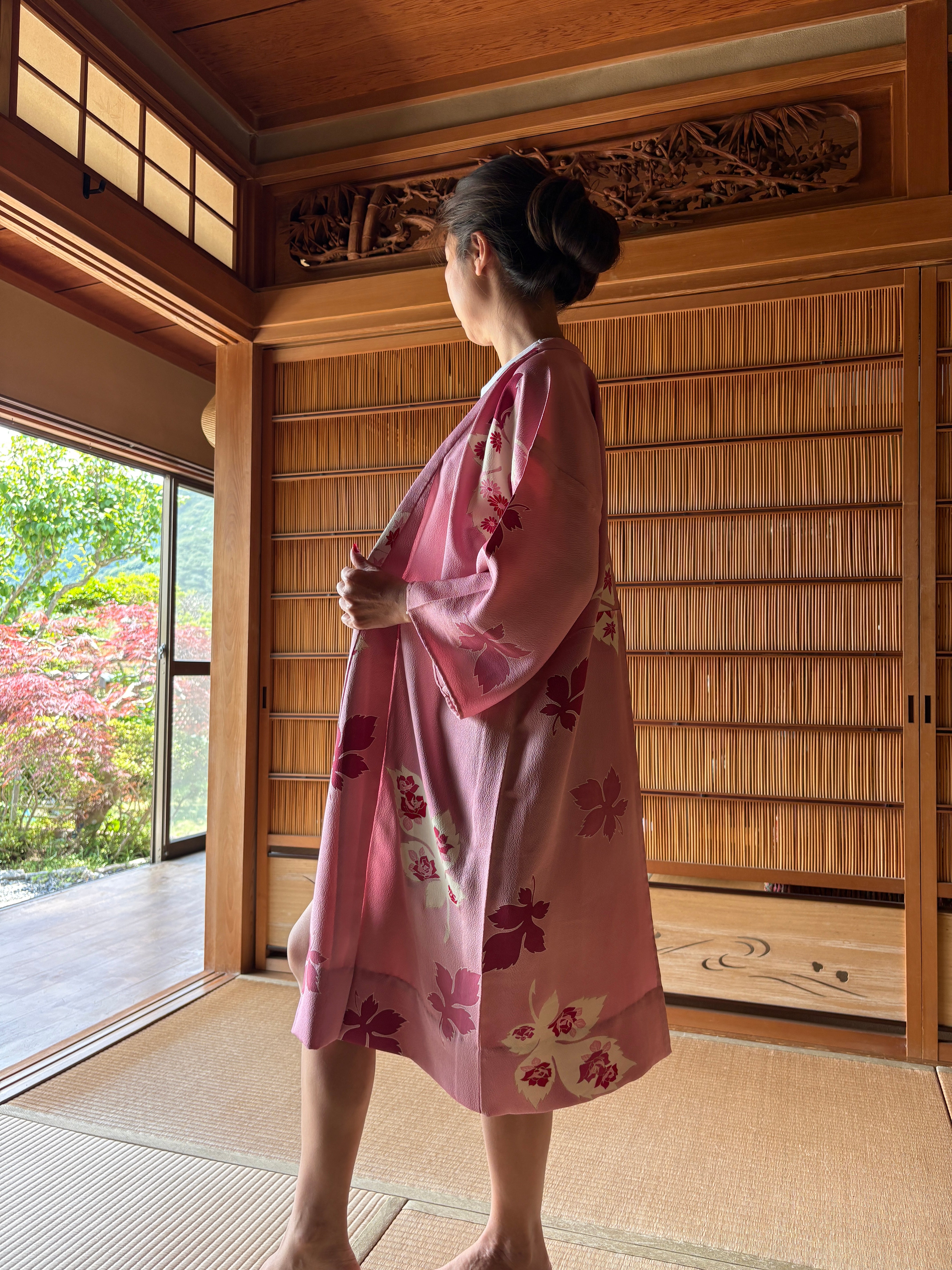 Blush Pink Silk Summer Robe – Vintage Japanese Kimono