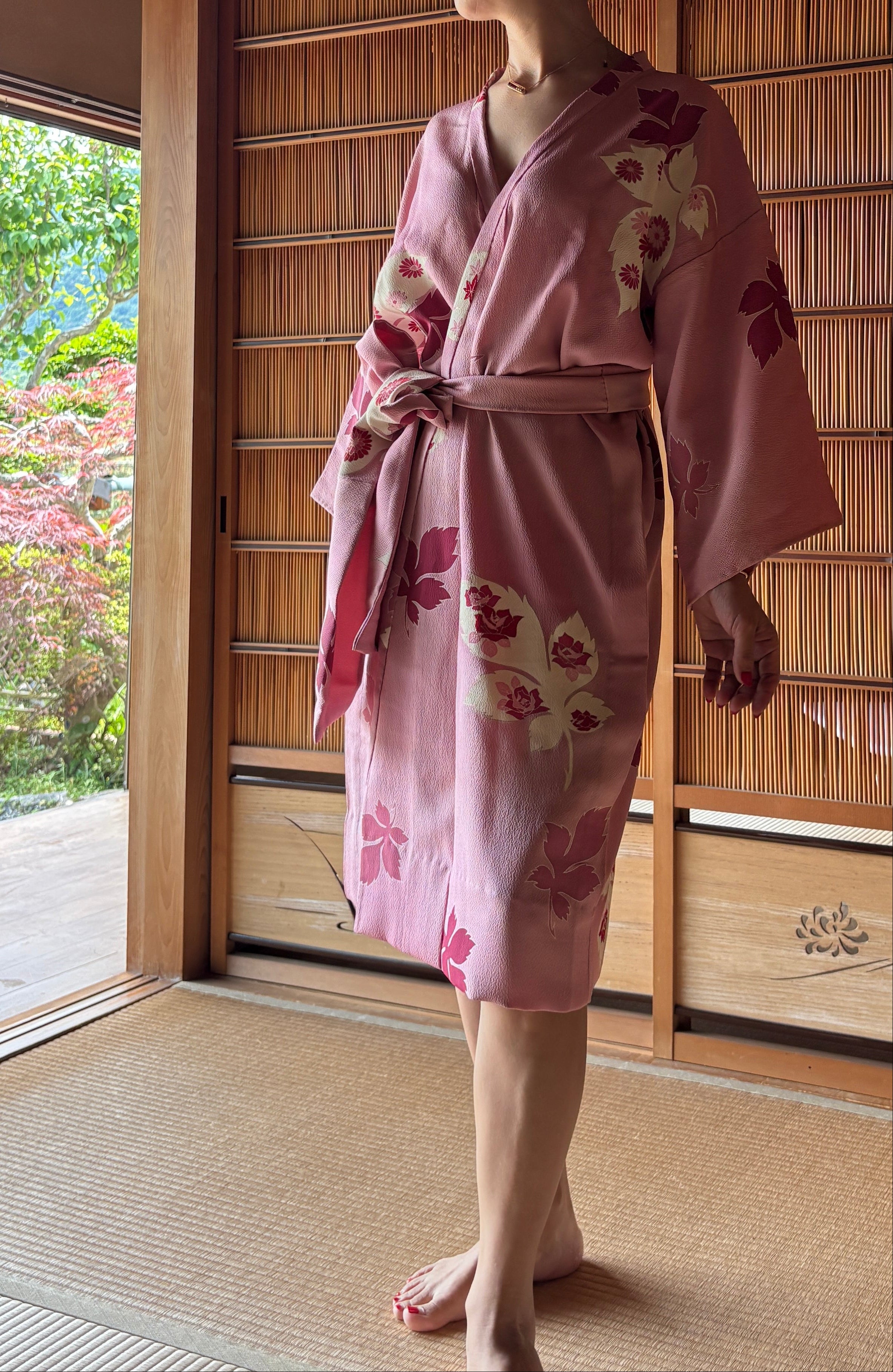 Blush Pink Silk Summer Robe – Vintage Japanese Kimono