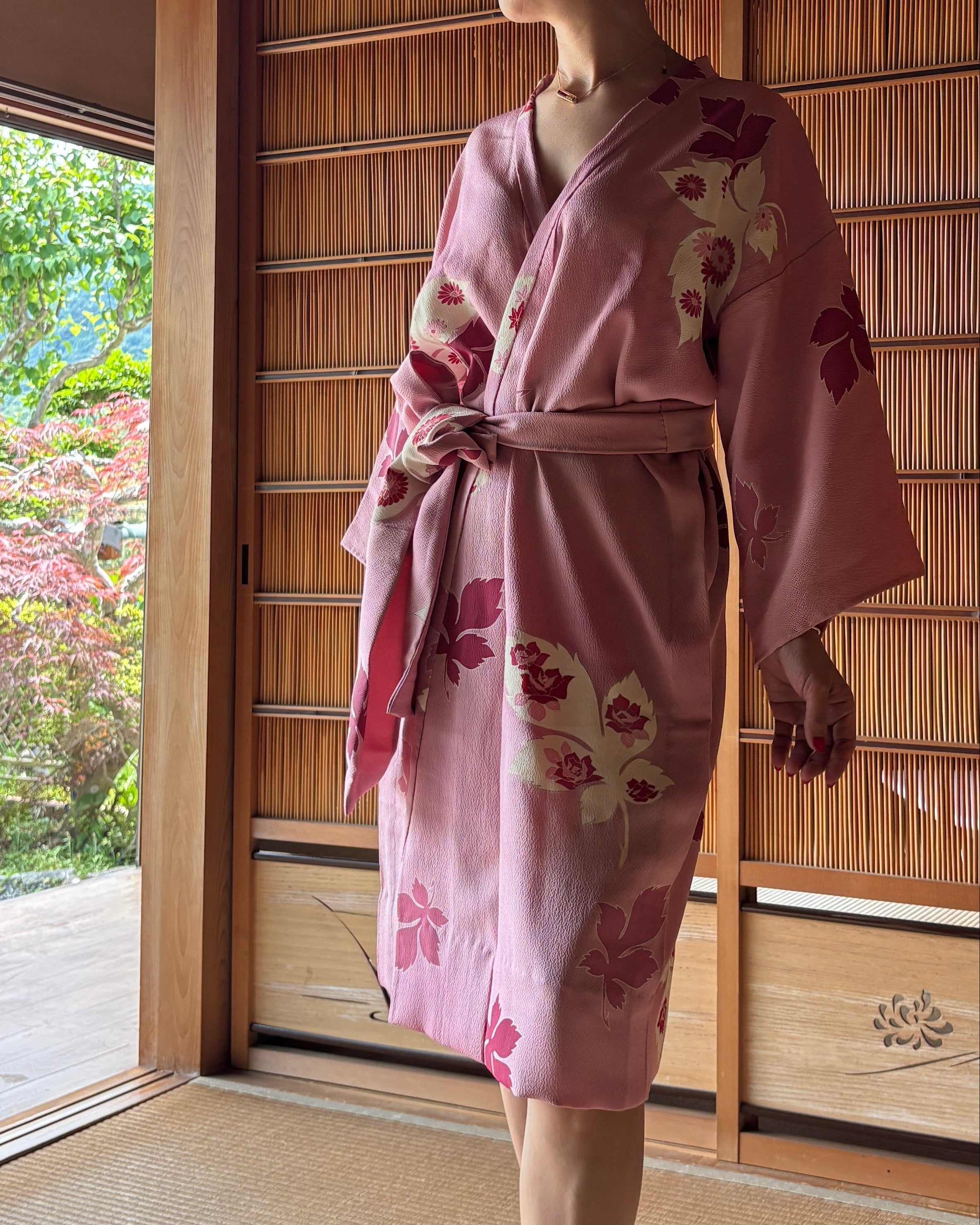 Blush Pink Silk Summer Robe – Vintage Japanese Kimono
