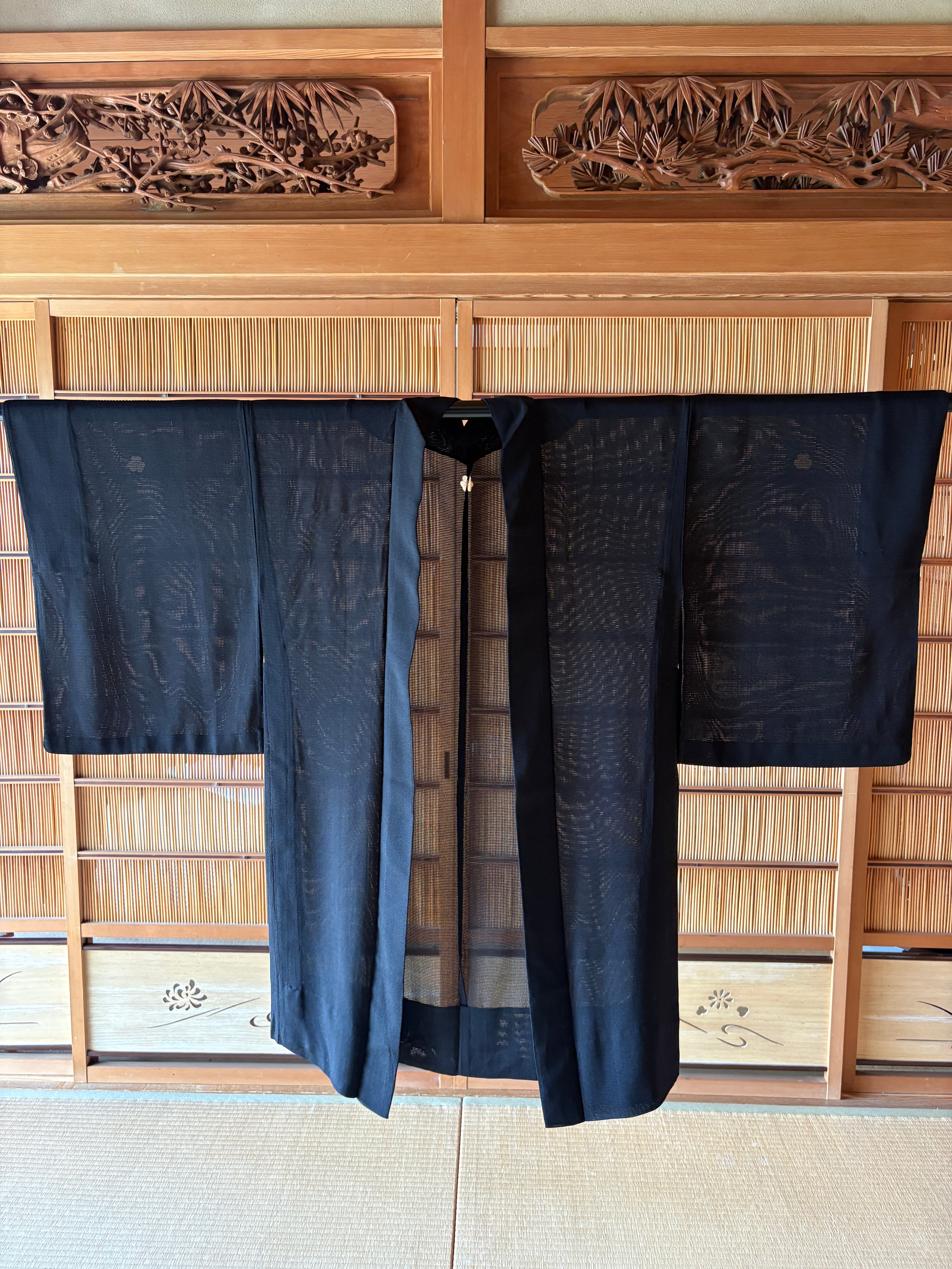 Vintage Silk Summer Haori – Black Sheer Mon-tsuki | Lightweight Japanese Kimono Jacket