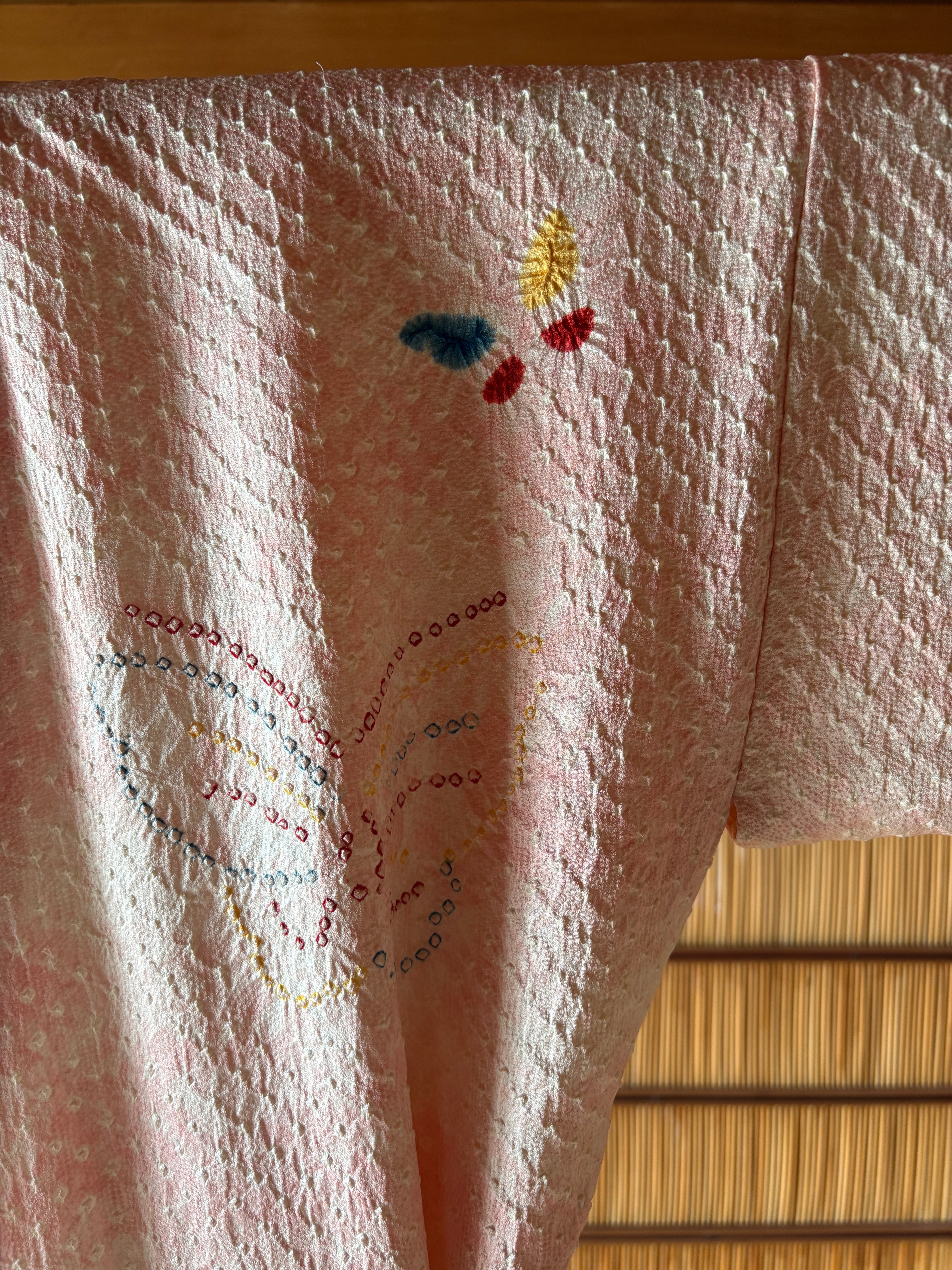 Vintage Shibori Silk Wrap Dress – Blush Pink Butterfly Kimono | One-of-a-Kind Luxury Dress