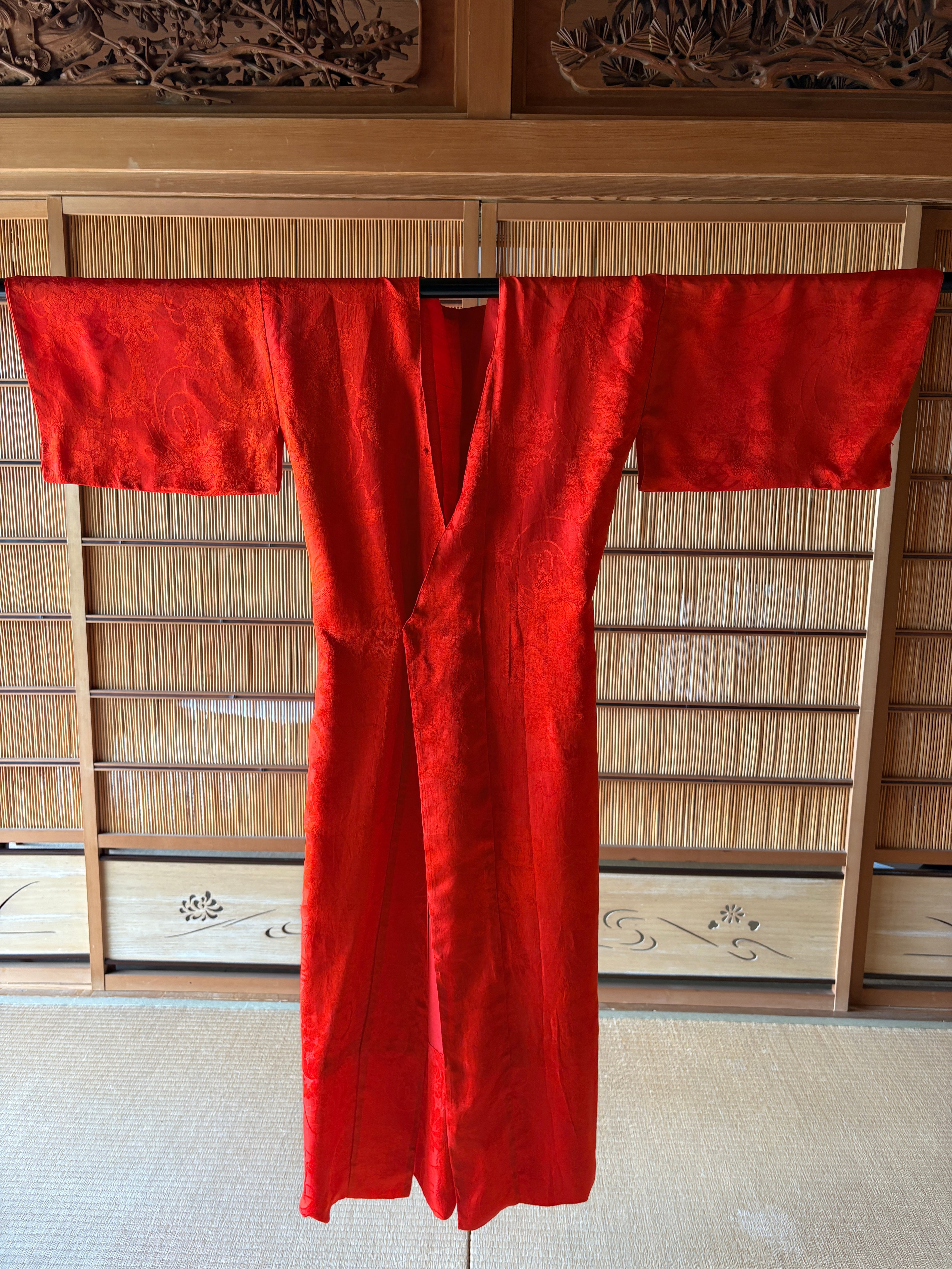 Hidden Vermilion Silk Robe – Vintage Japanese Juban