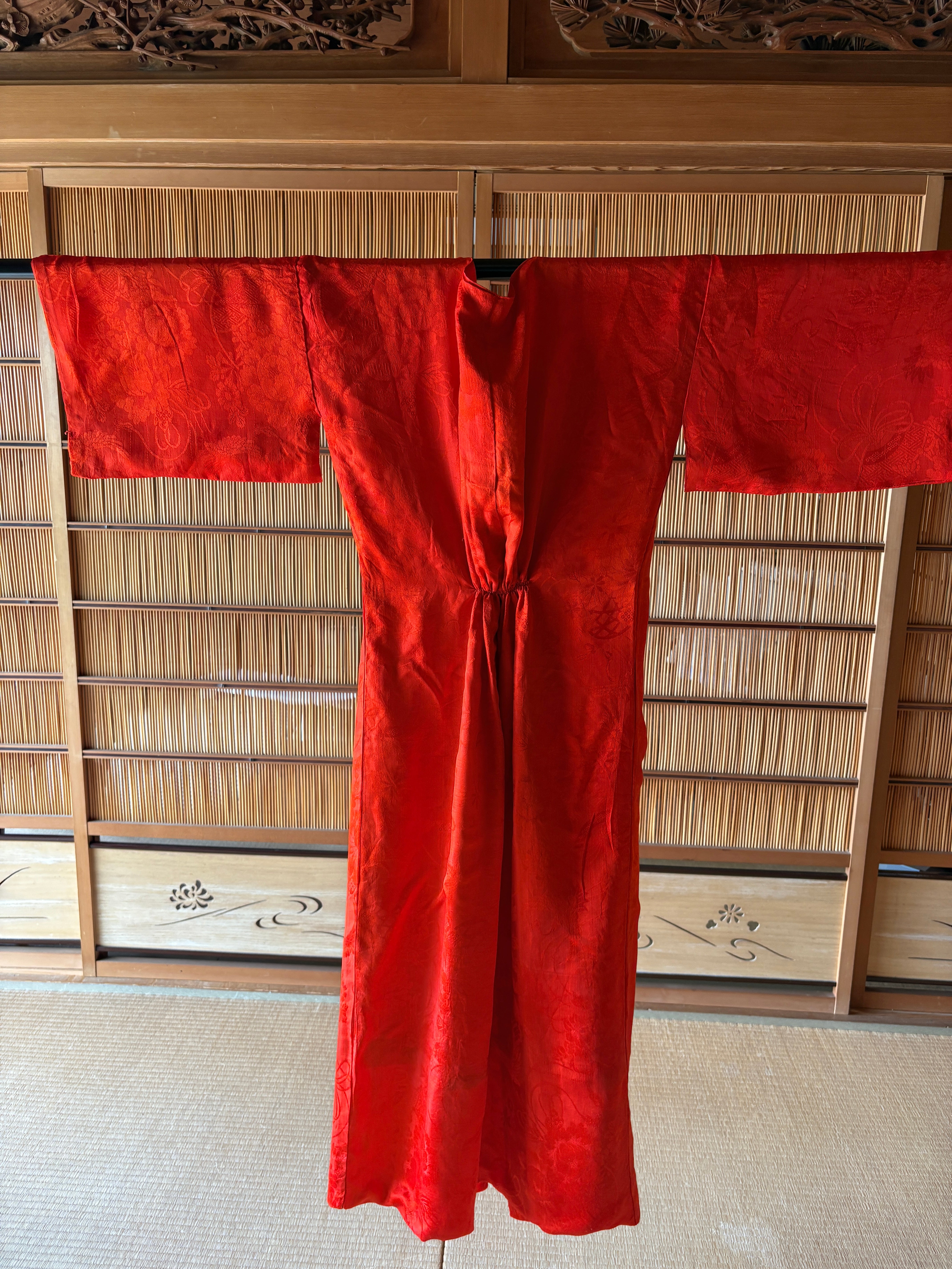Hidden Vermilion Silk Robe – Vintage Japanese Juban