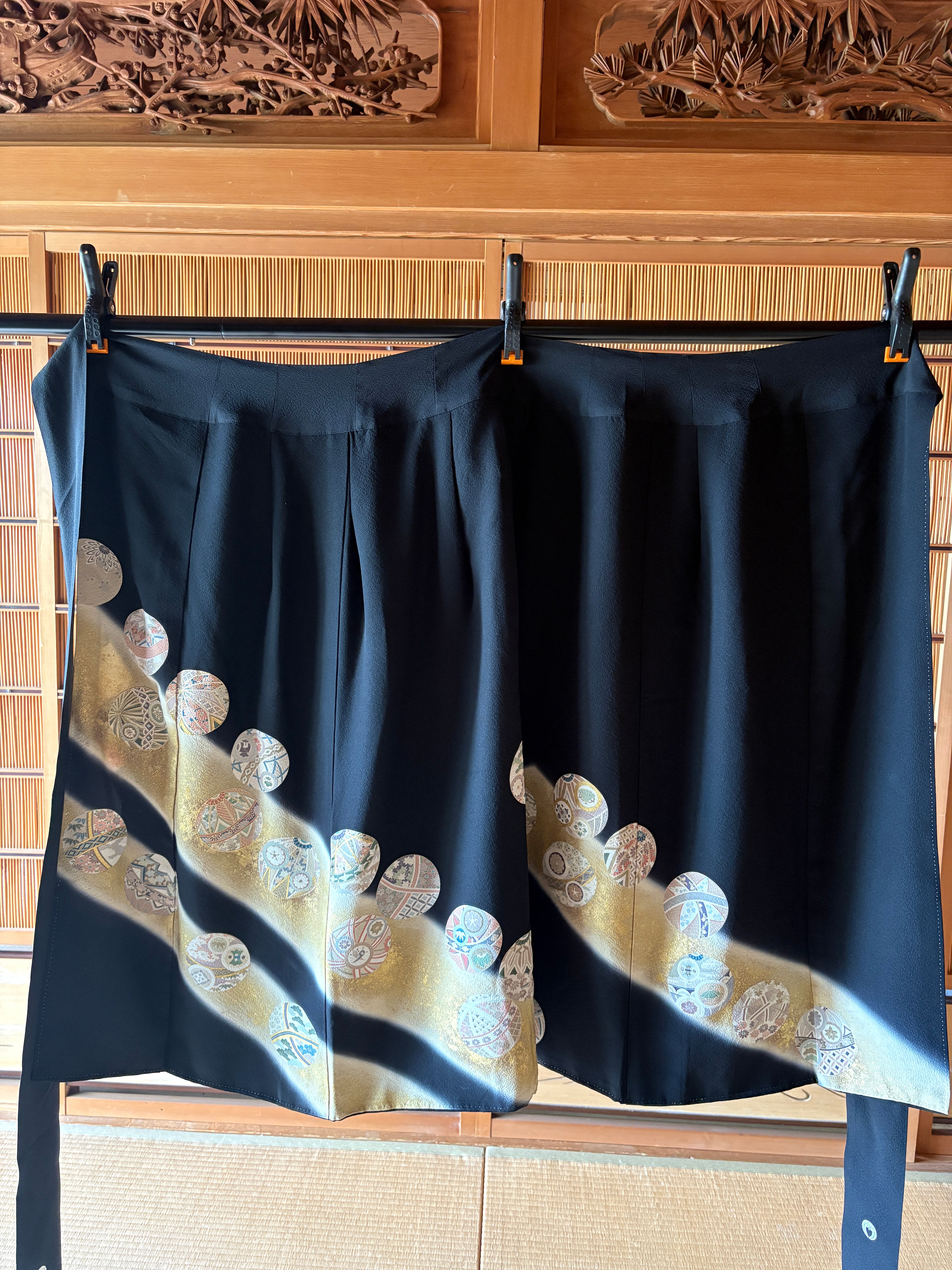 Vintage Silk Tomesode Wrap Skirt – Golden Temari Motif | Convertible Dress
