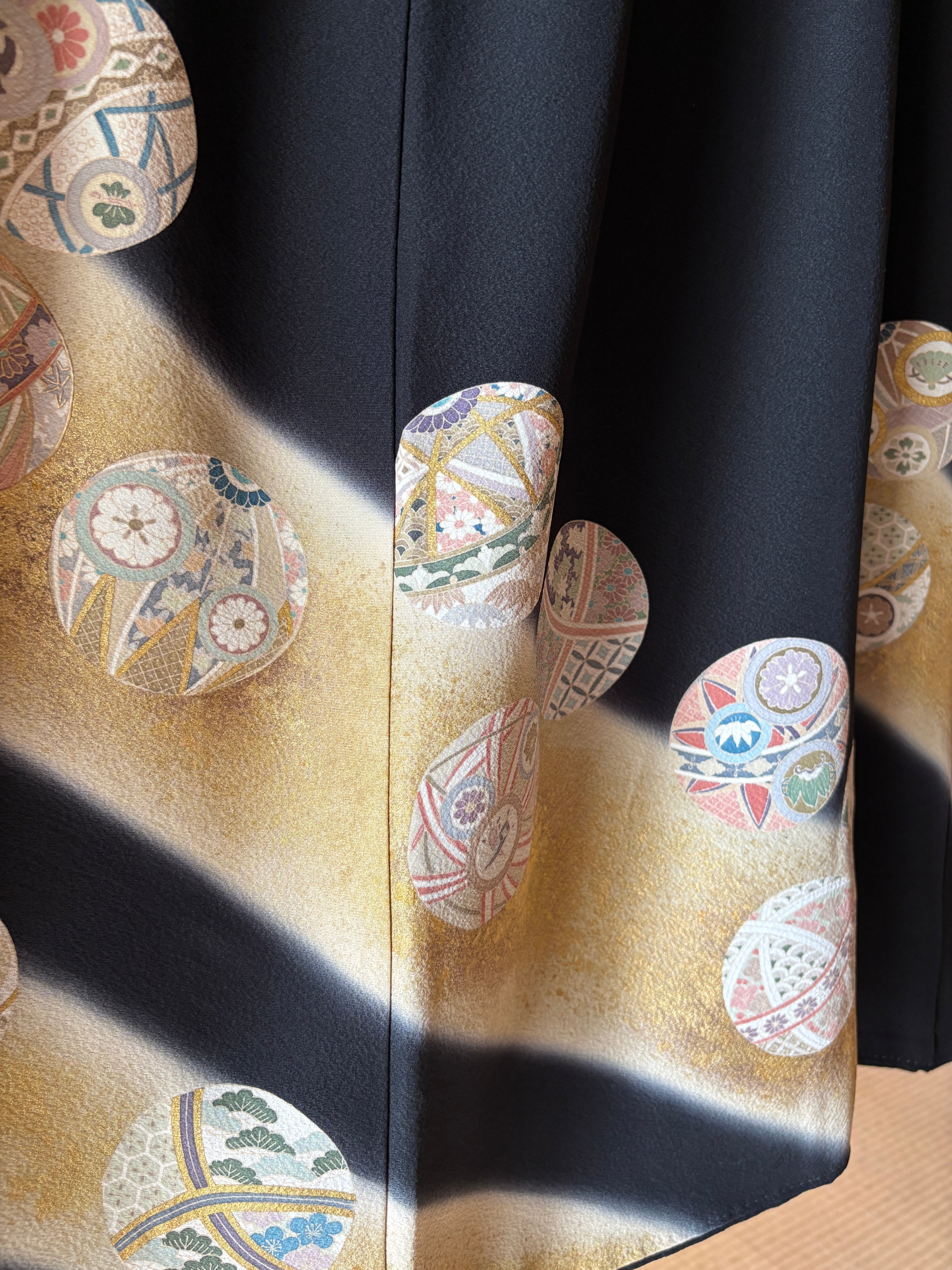 Vintage Silk Tomesode Wrap Skirt – Golden Temari Motif | Convertible Dress