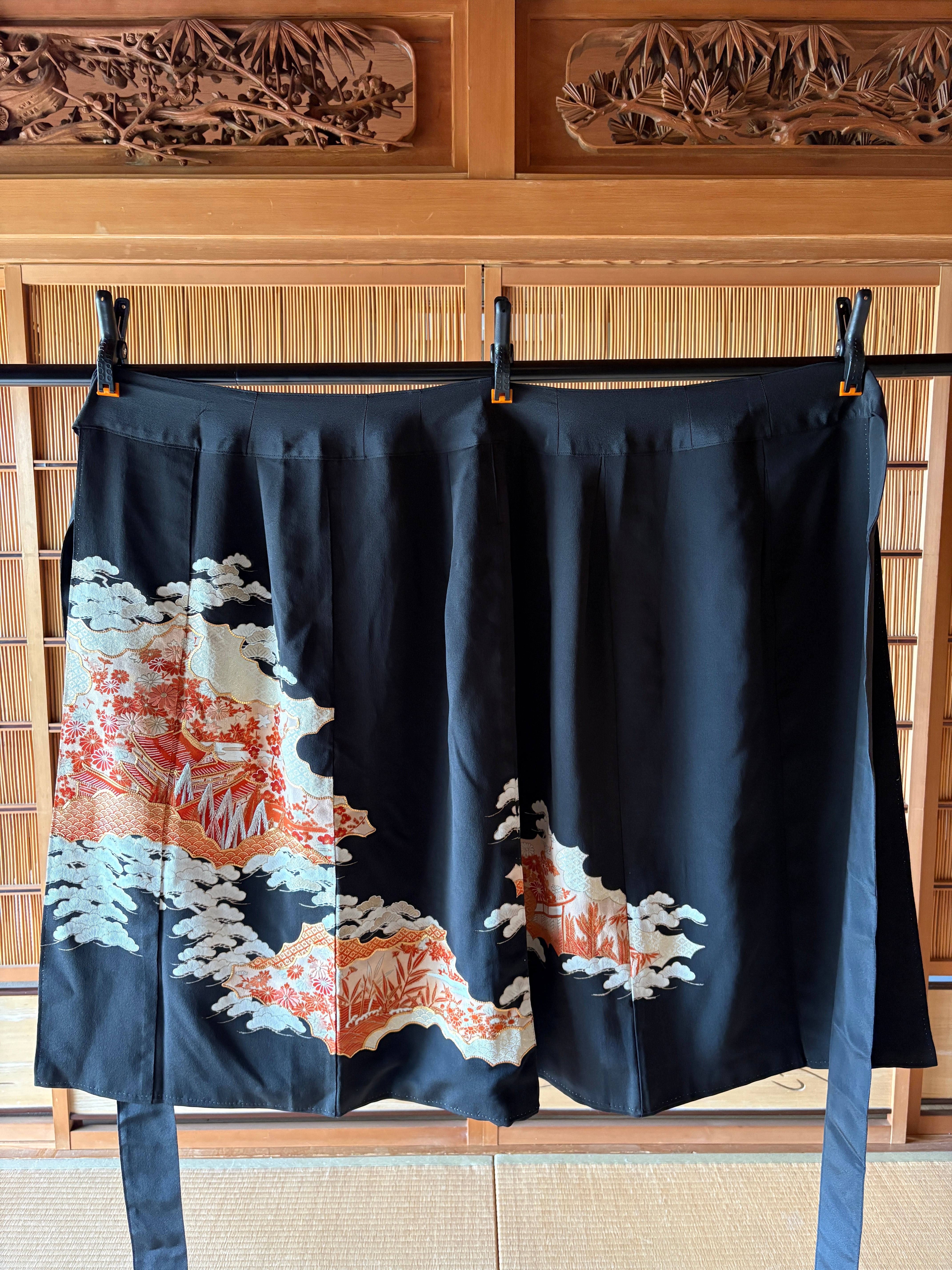 Vintage Silk Tomesode Wrap Skirt – Embroidered Japanese Landscape | Convertible Dress