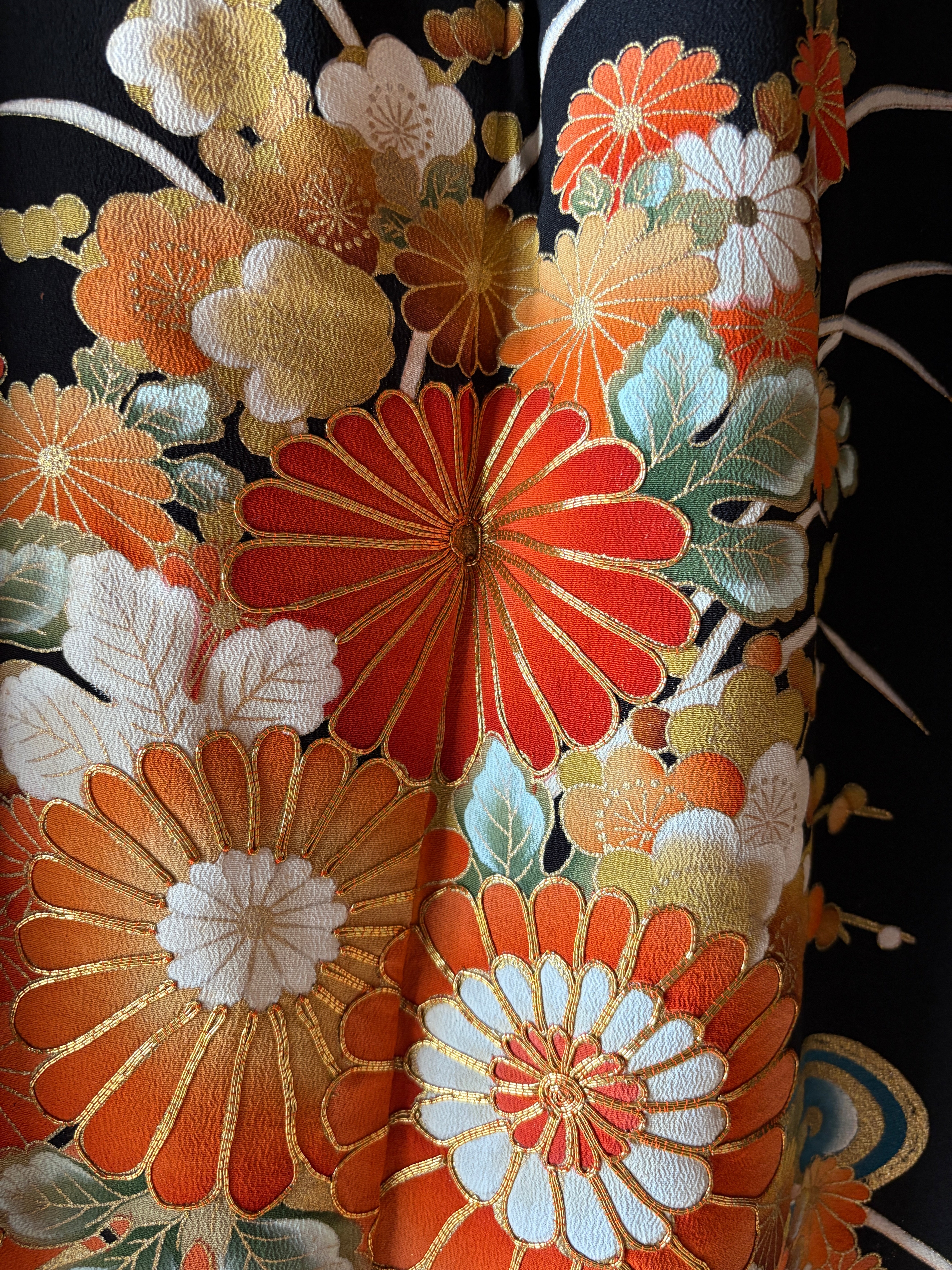 Vintage Silk Kimono Wrap Skirt / Convertible Dress – Waves and Floral Motifs
