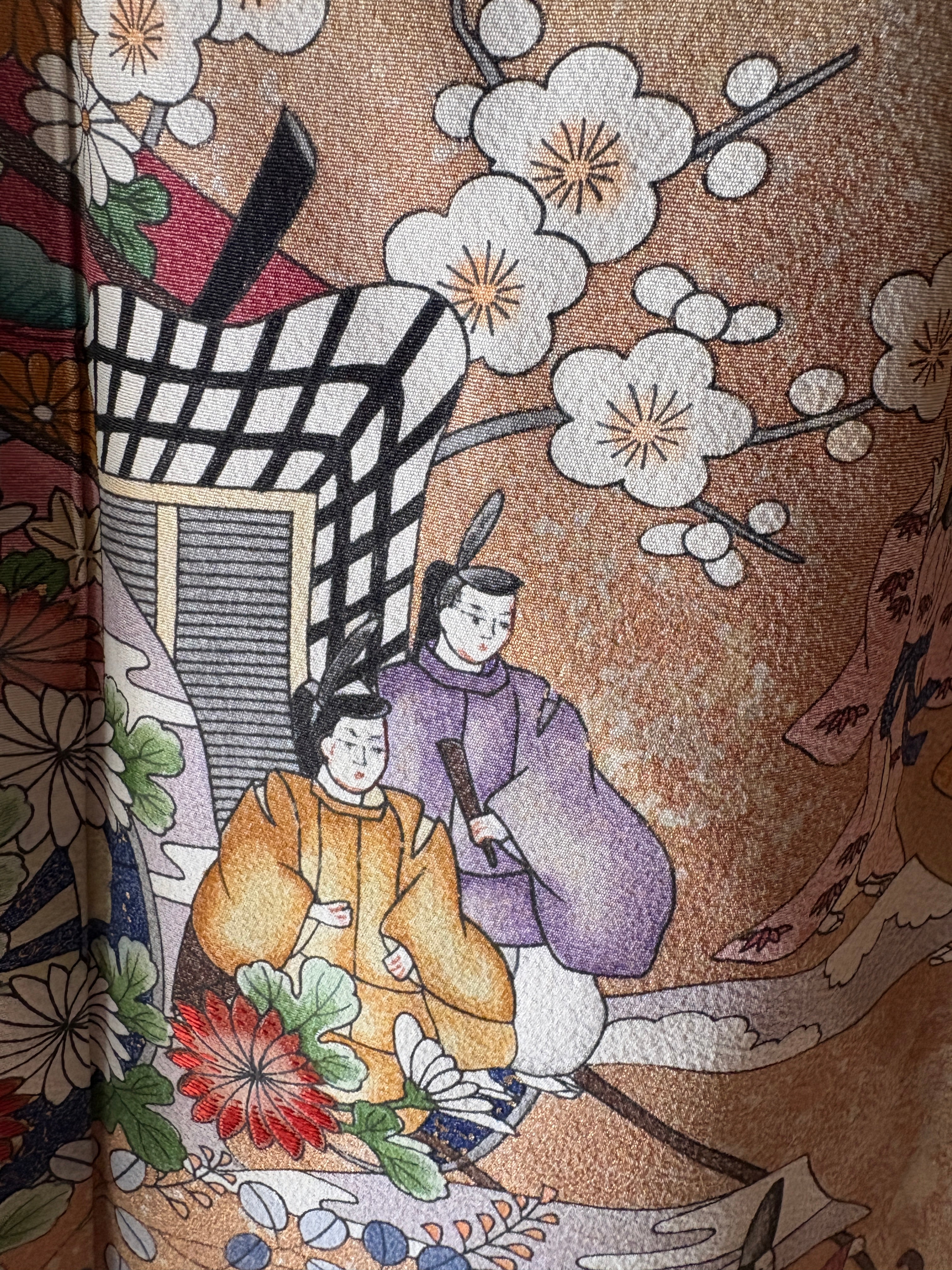 Vintage Silk Tomesode Wrap Skirt – Storytelling Scene with Pine Trees | Convertible Dress
