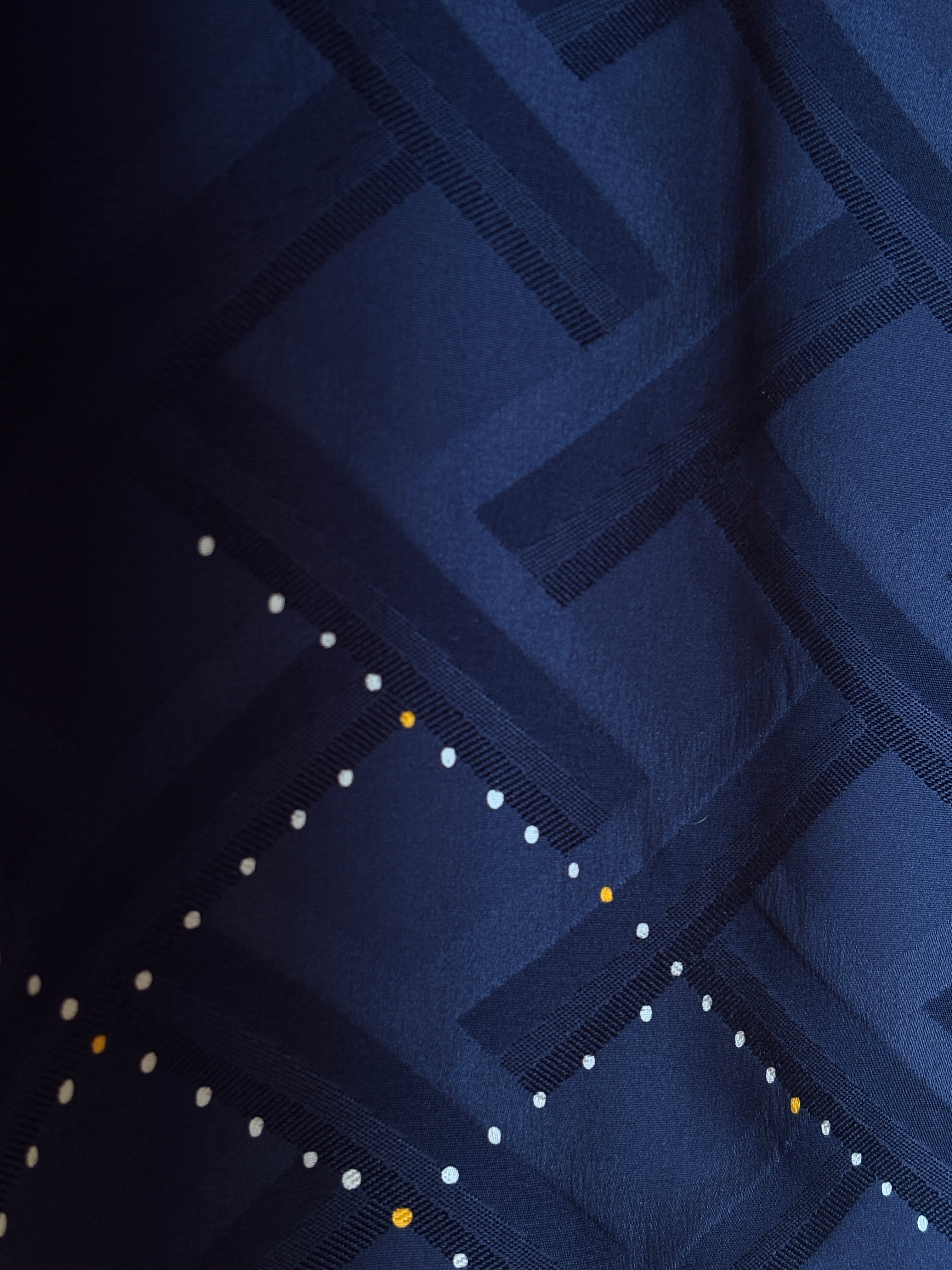 Vintage Silk Haori – Midnight Indigo Diamond Weave with Hidden Floral Lining