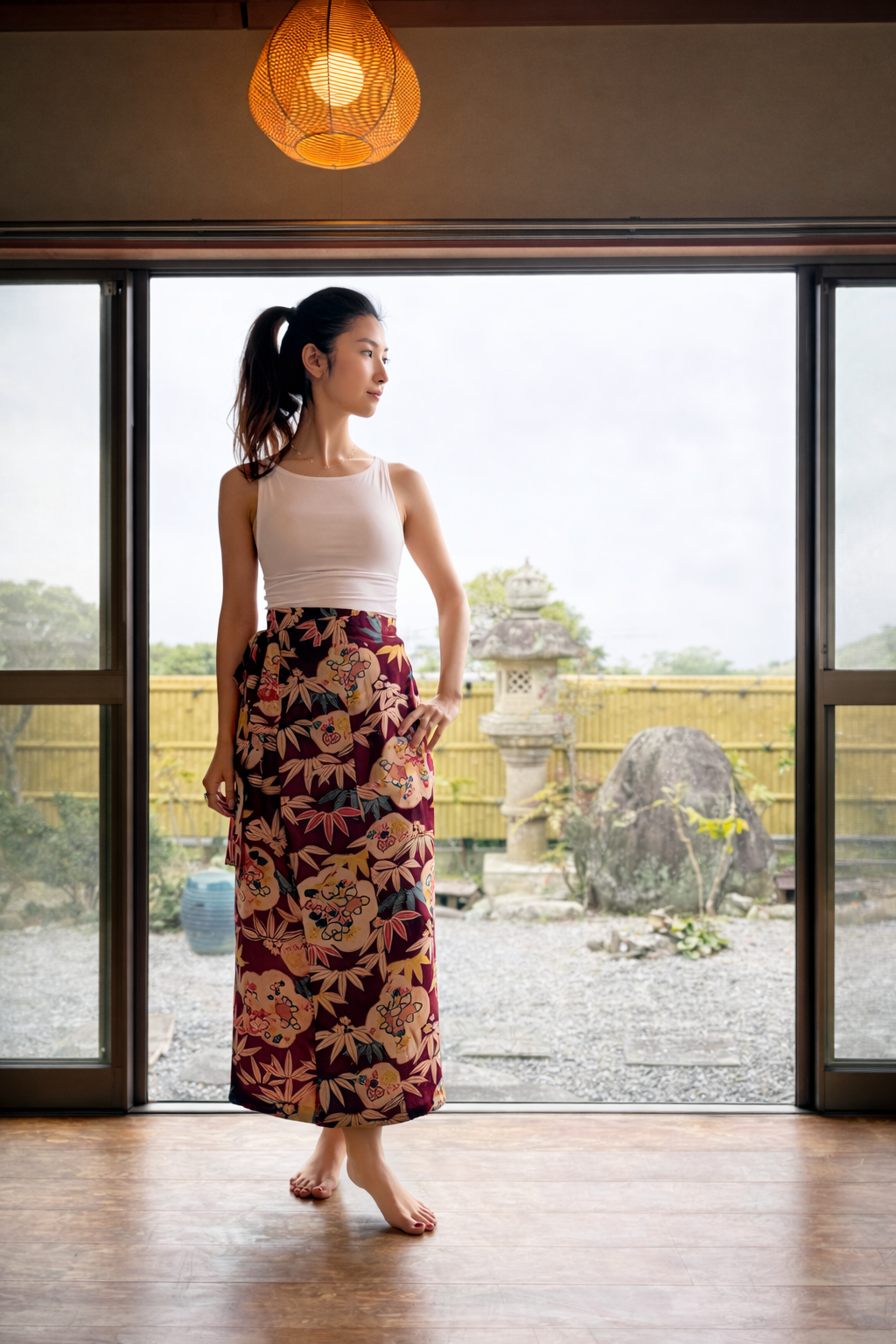 Silk Kimono Wrap Skirt – Vintage Floral in Deep Burgundy