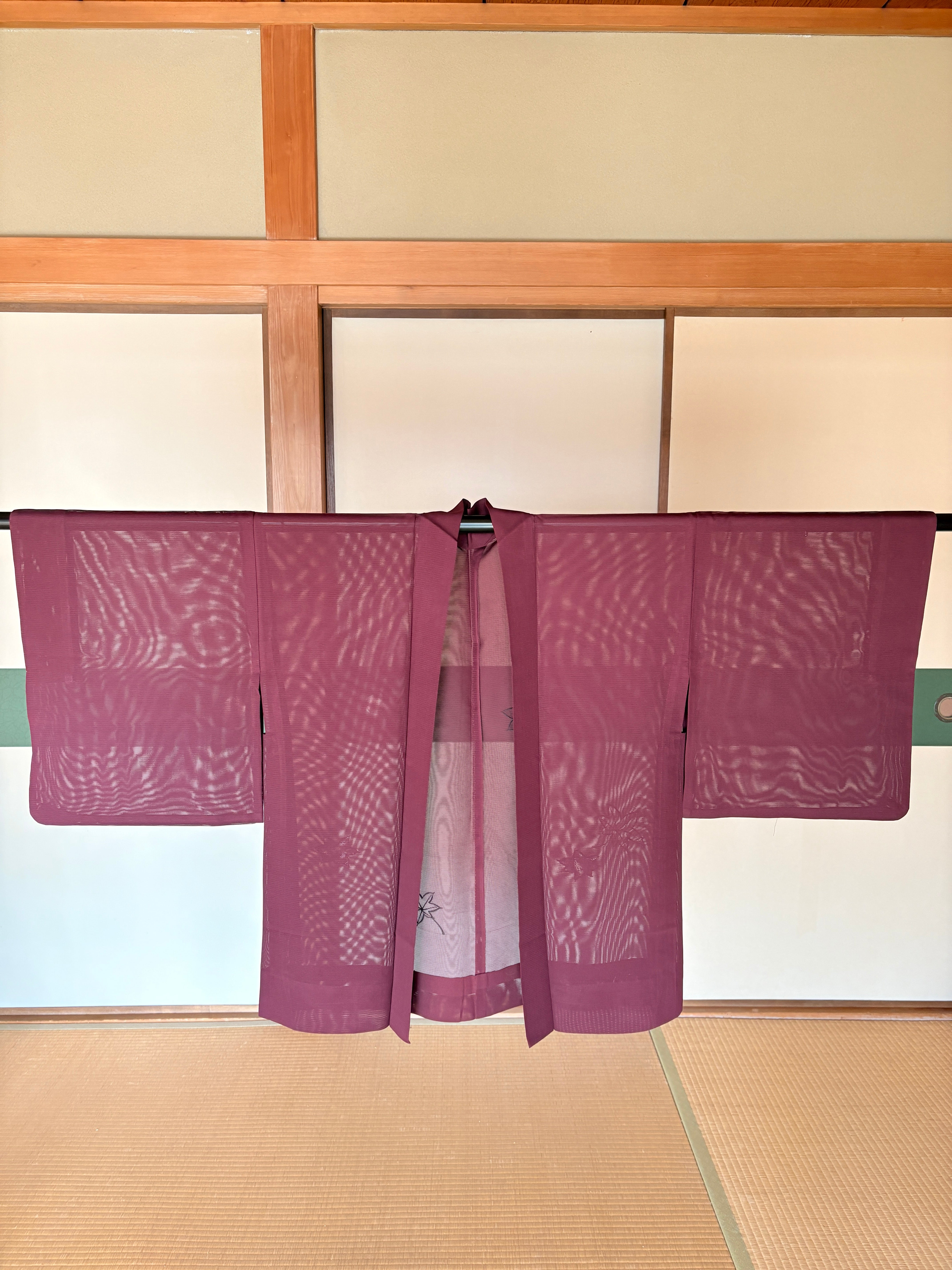 vintage Silk Kimono Haori Jacket - Burgundy
